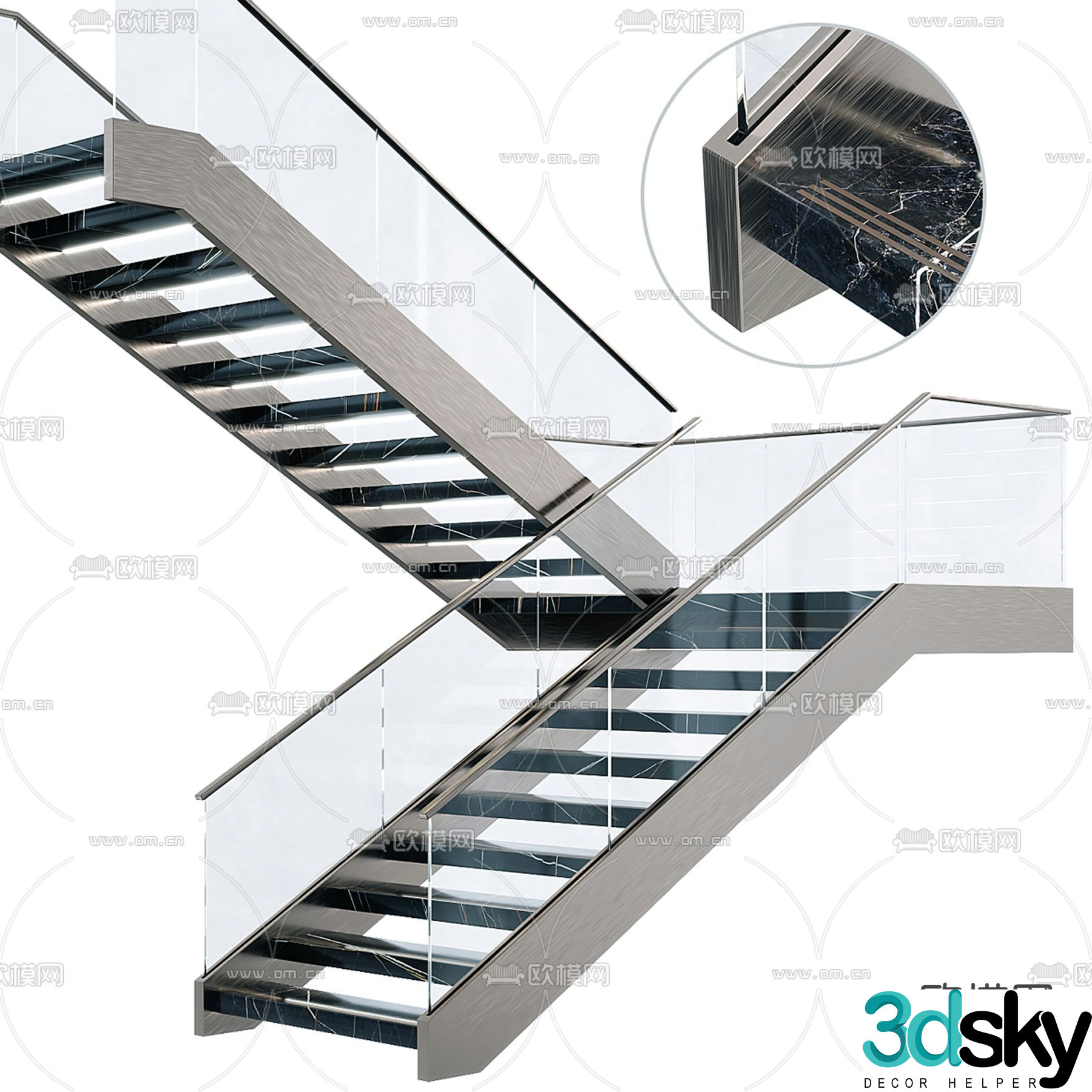 Modern handrail staircase corner staircase 3d model