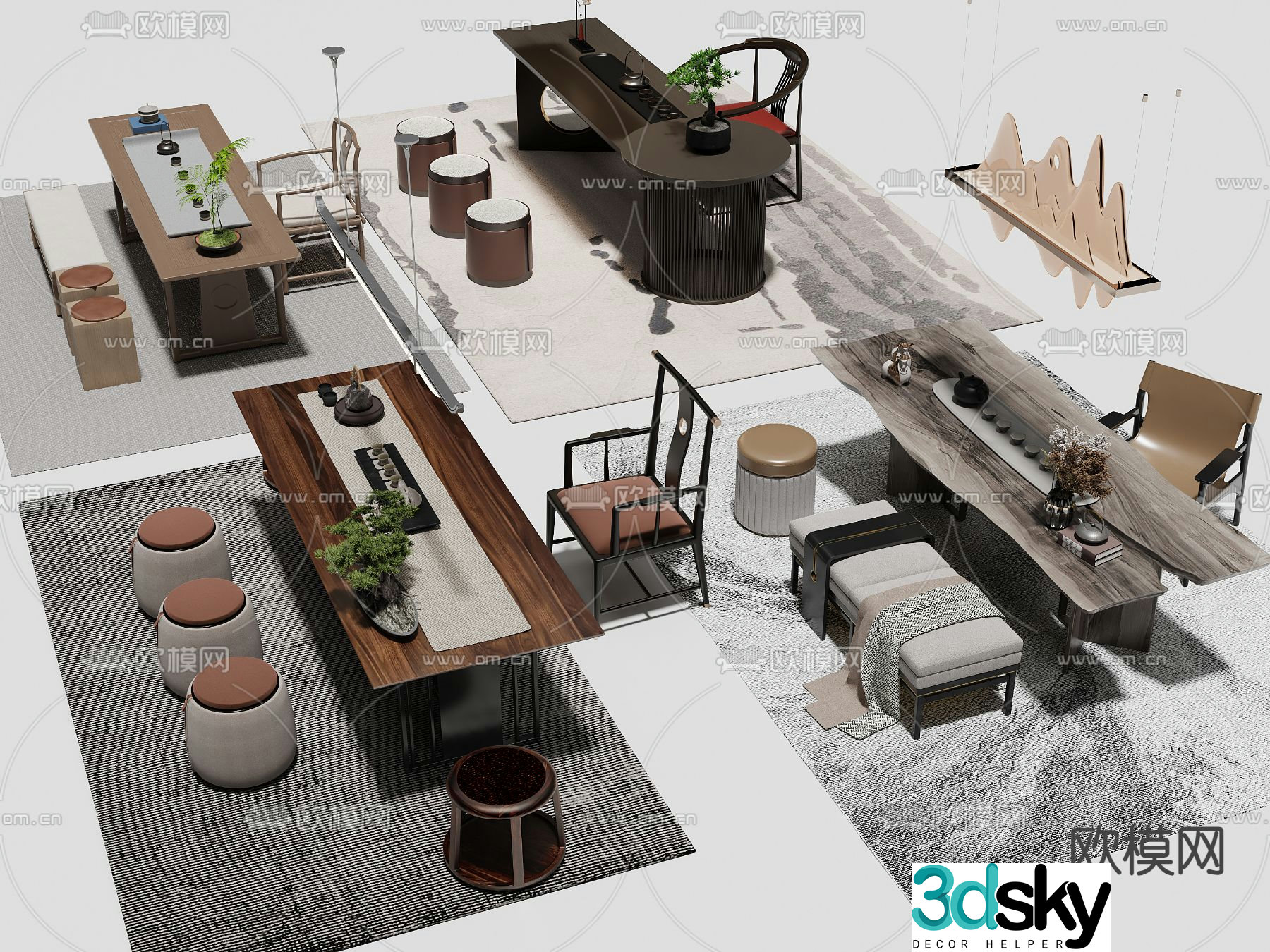 New Chinese style tea table tea table 3d model