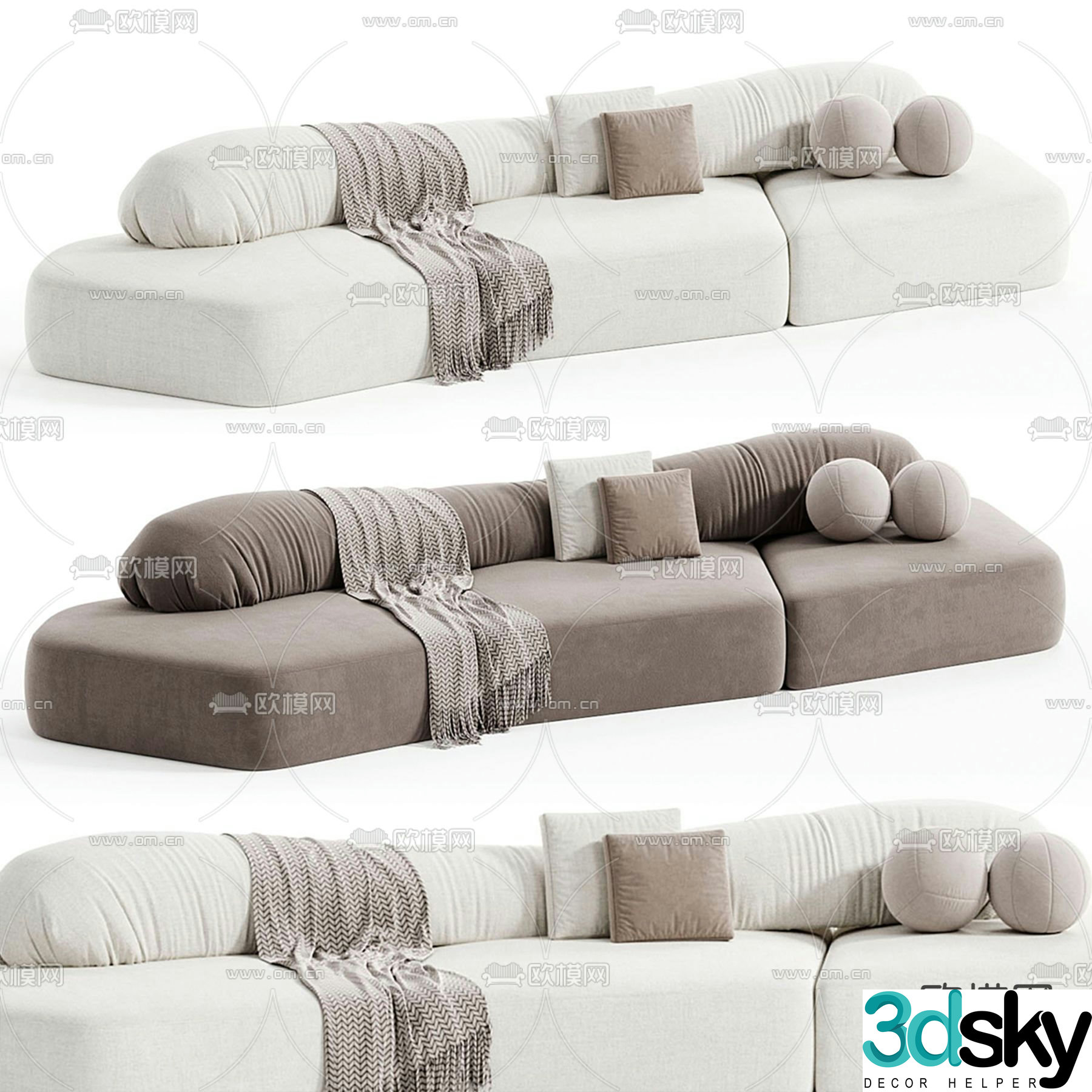Cream sofa multi-person sofa special-shaped sofa 3d model