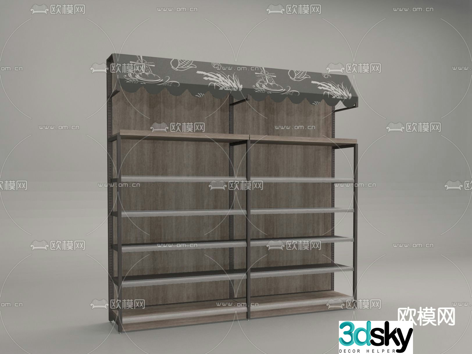 Shelf display cabinet supermarket shelves solid wood shelves 3D model