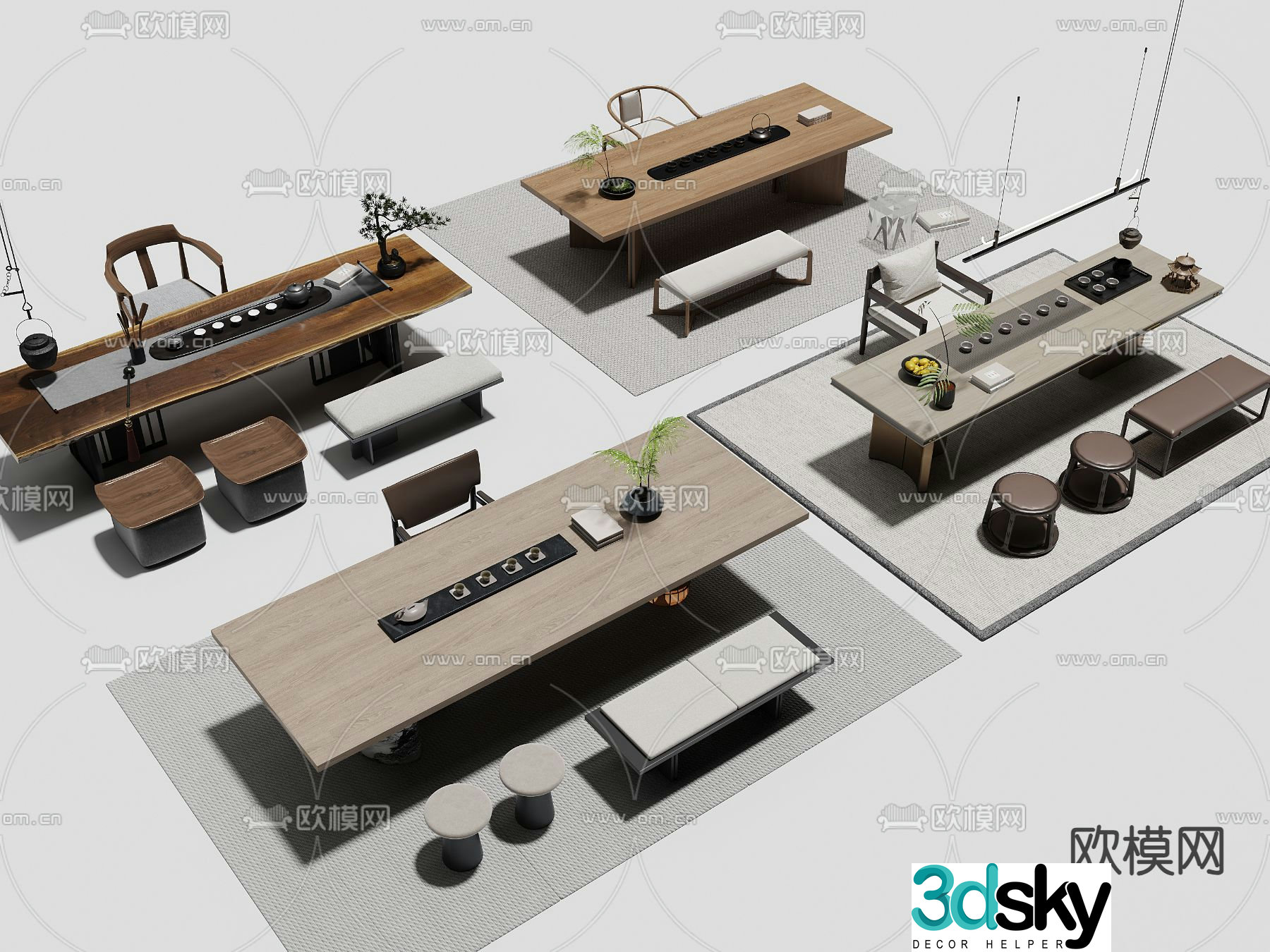 New Chinese style tea table tea table 3d model
