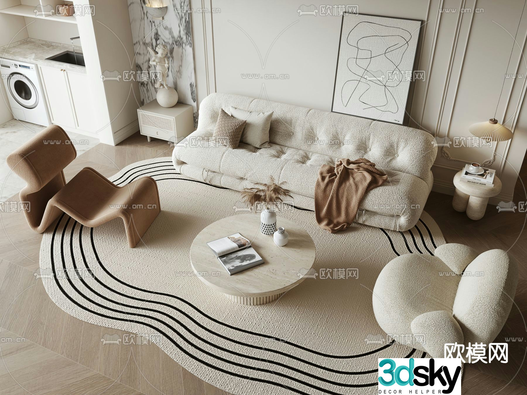 Cream style modular sofa 3d model