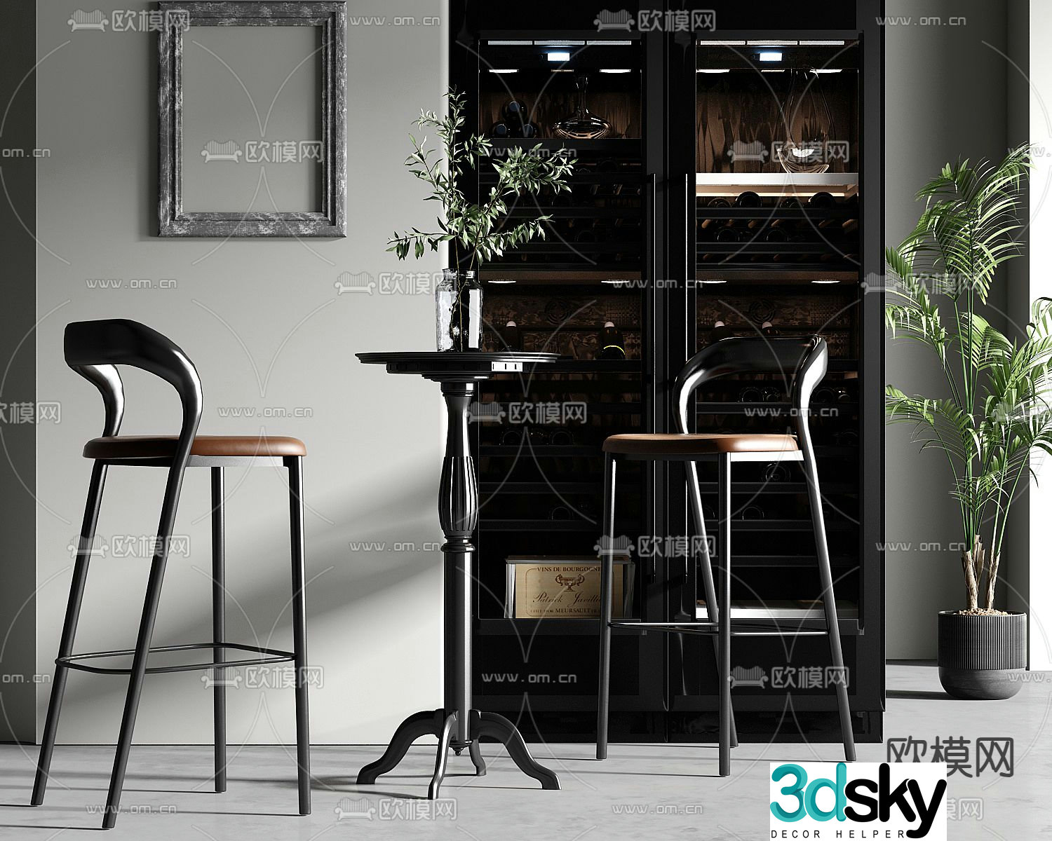 Medieval style bar chair bar stool high stool 3D model