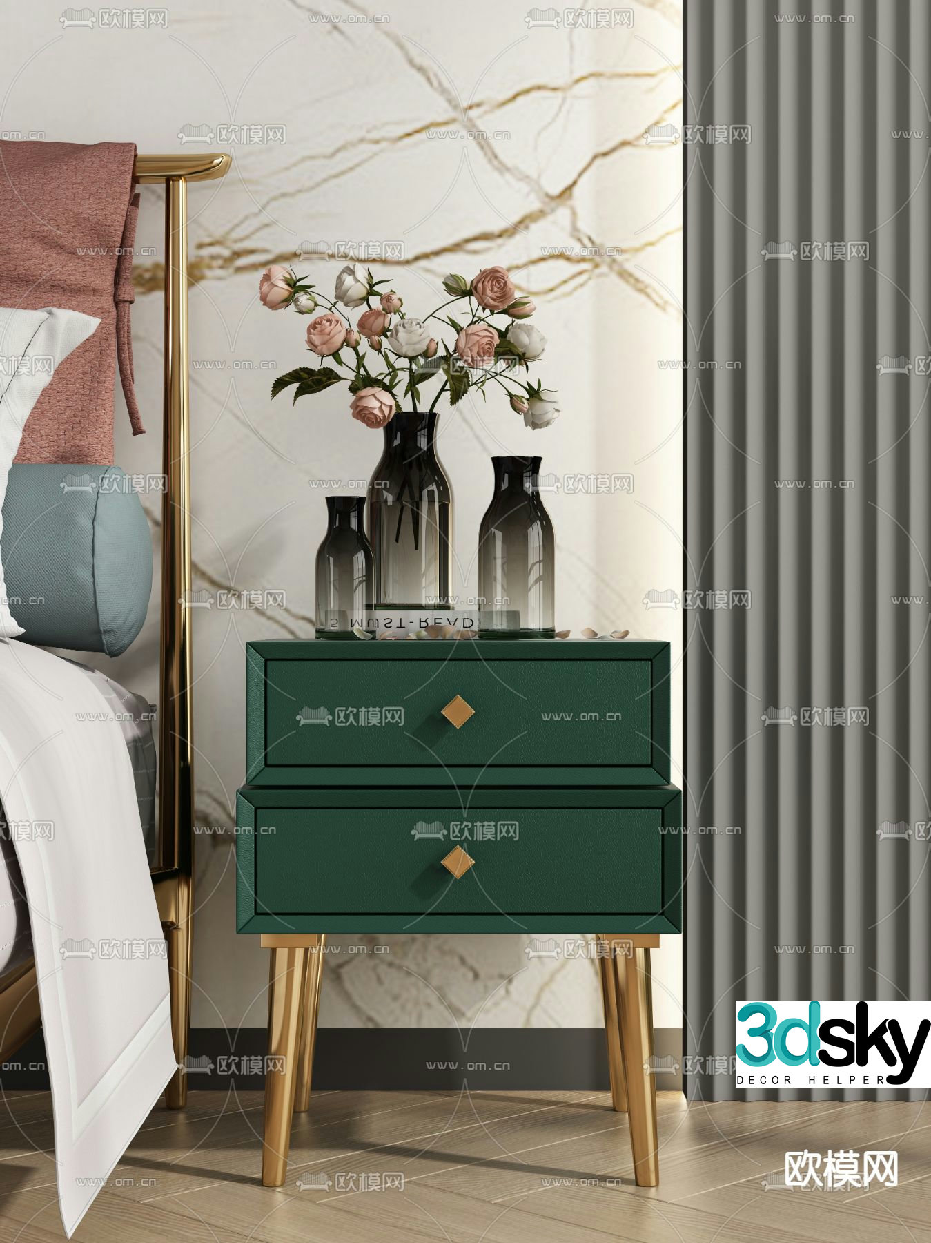 Light luxury bedside table 3D model