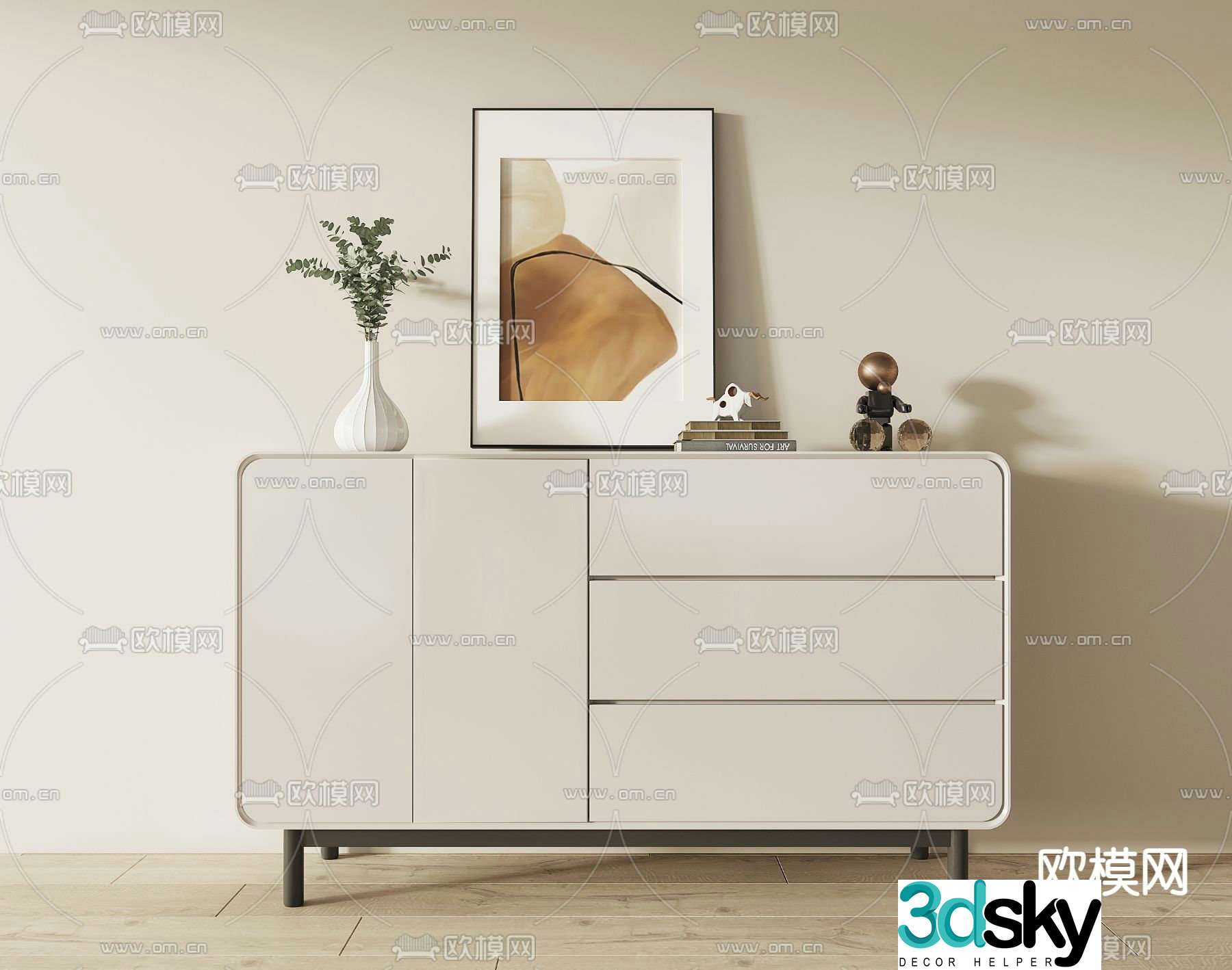 Cream style entrance cabinet 3d model