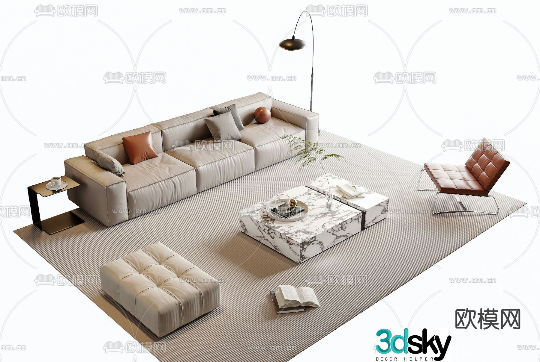 Modern modular sofa leather sofa 3d model
