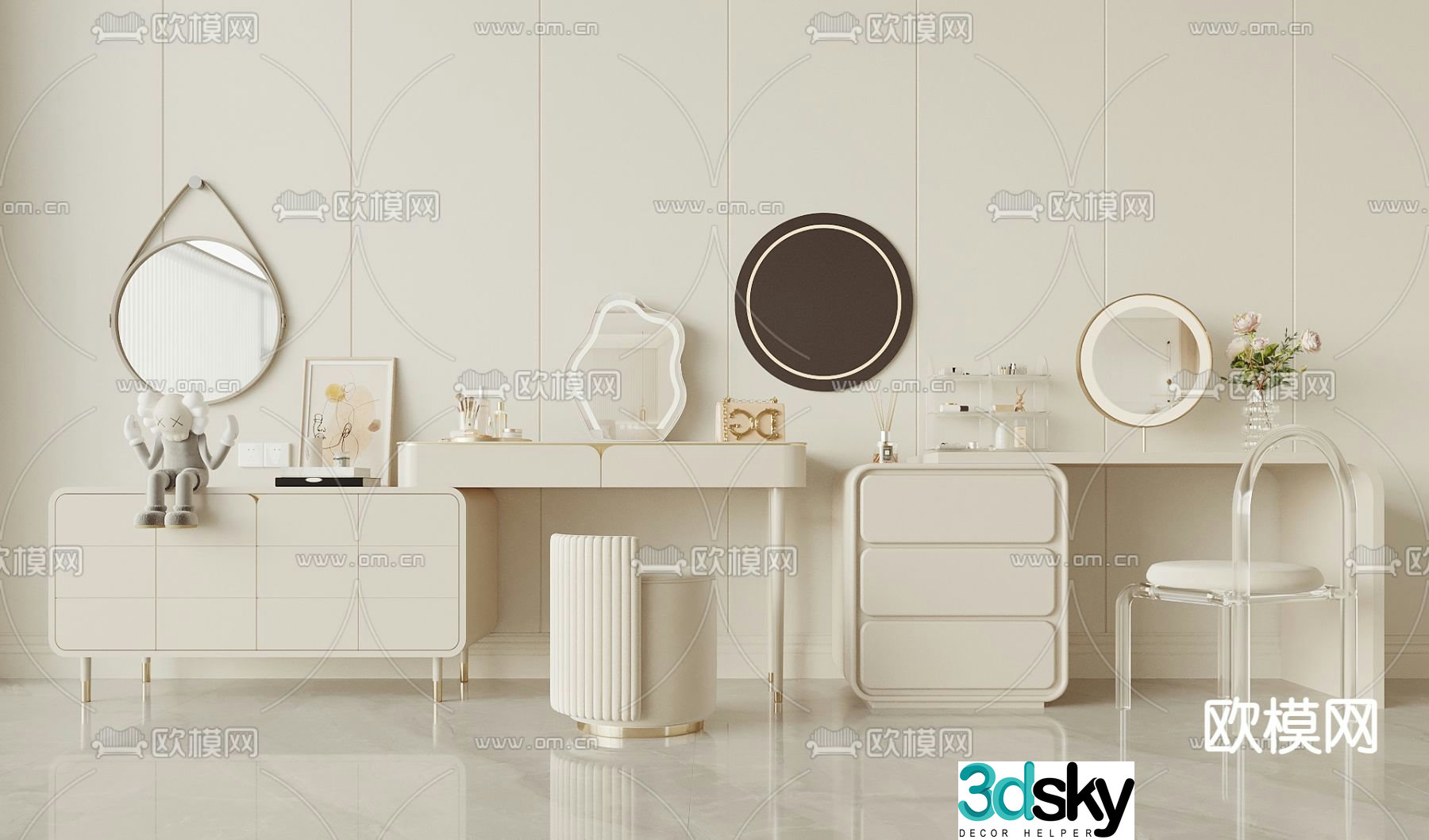 Cream style dressing table dressing table 3d model
