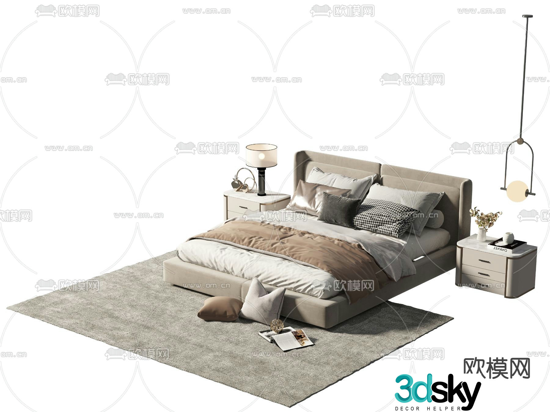 Modern fabric double bed 3d model