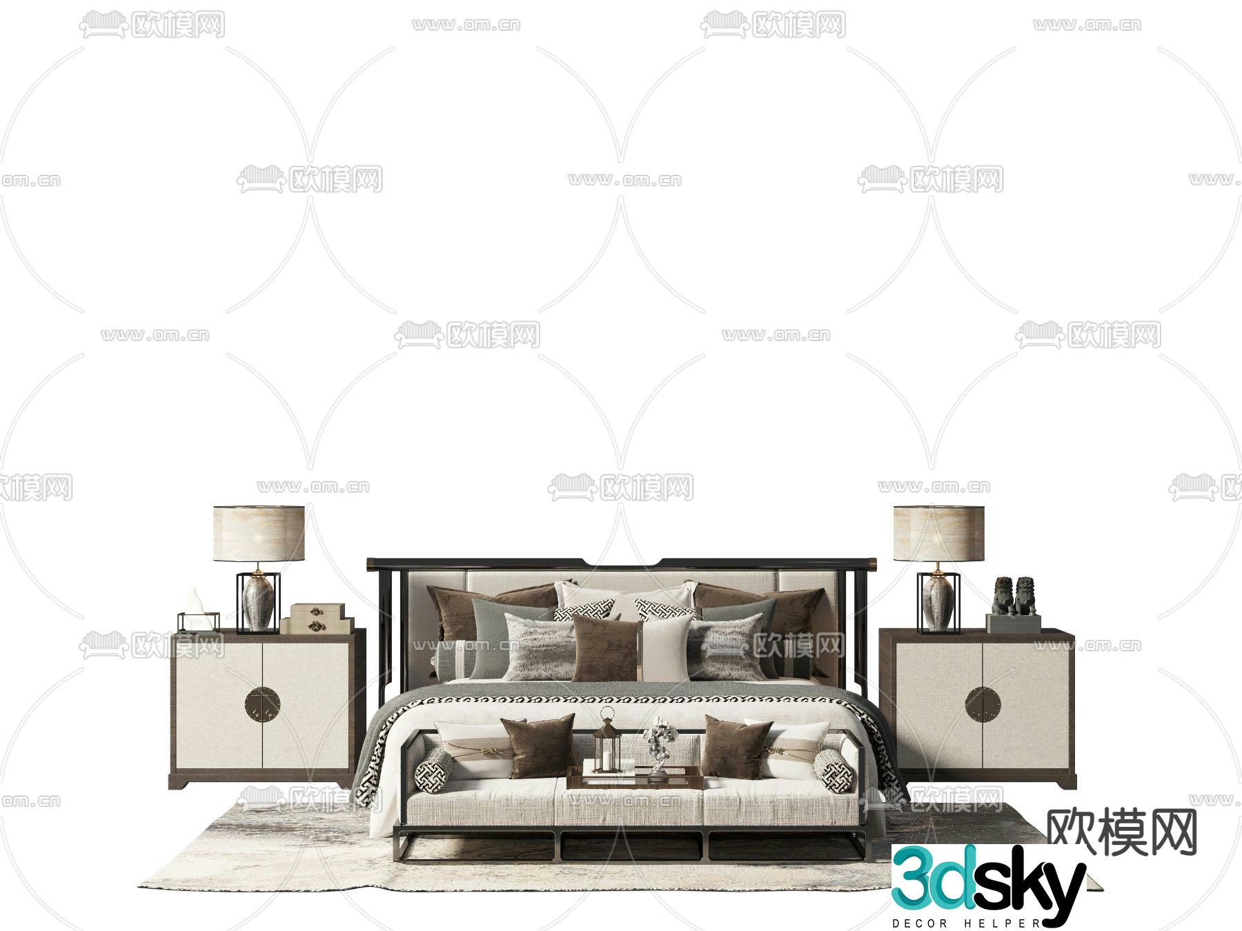 New Chinese style fabric double bed 3d model