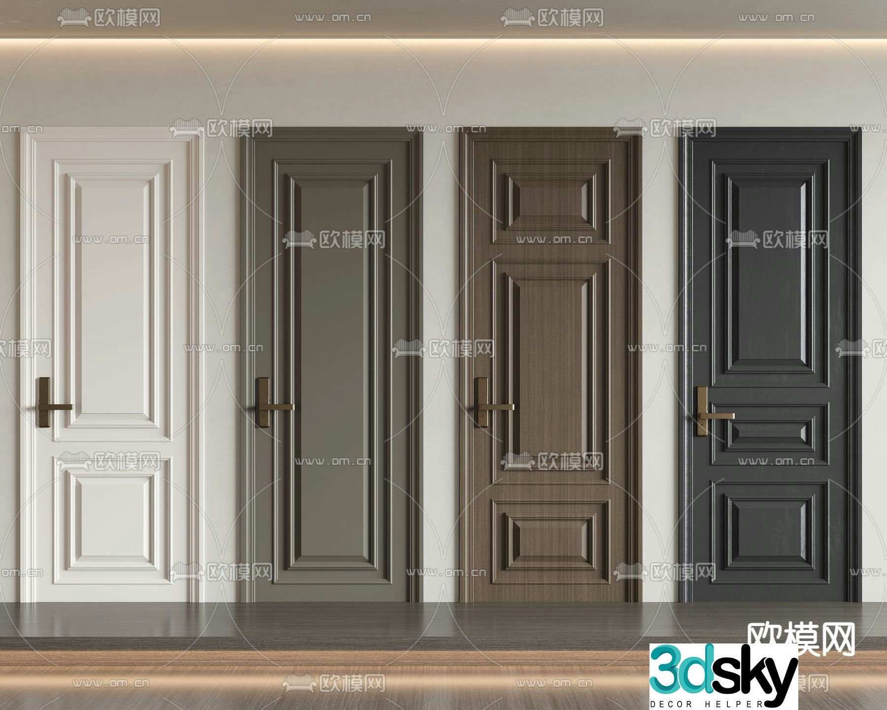 French door Single open door Room door Bedroom door 3d model