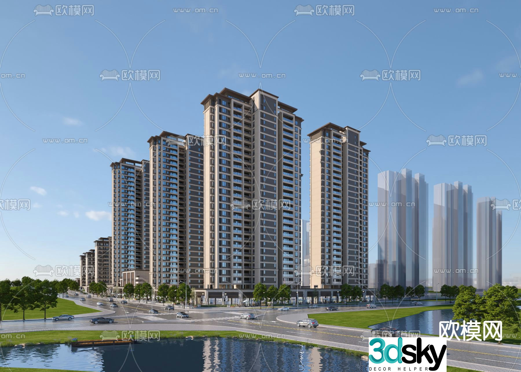 Simple European high-rise residential exterior 3D model