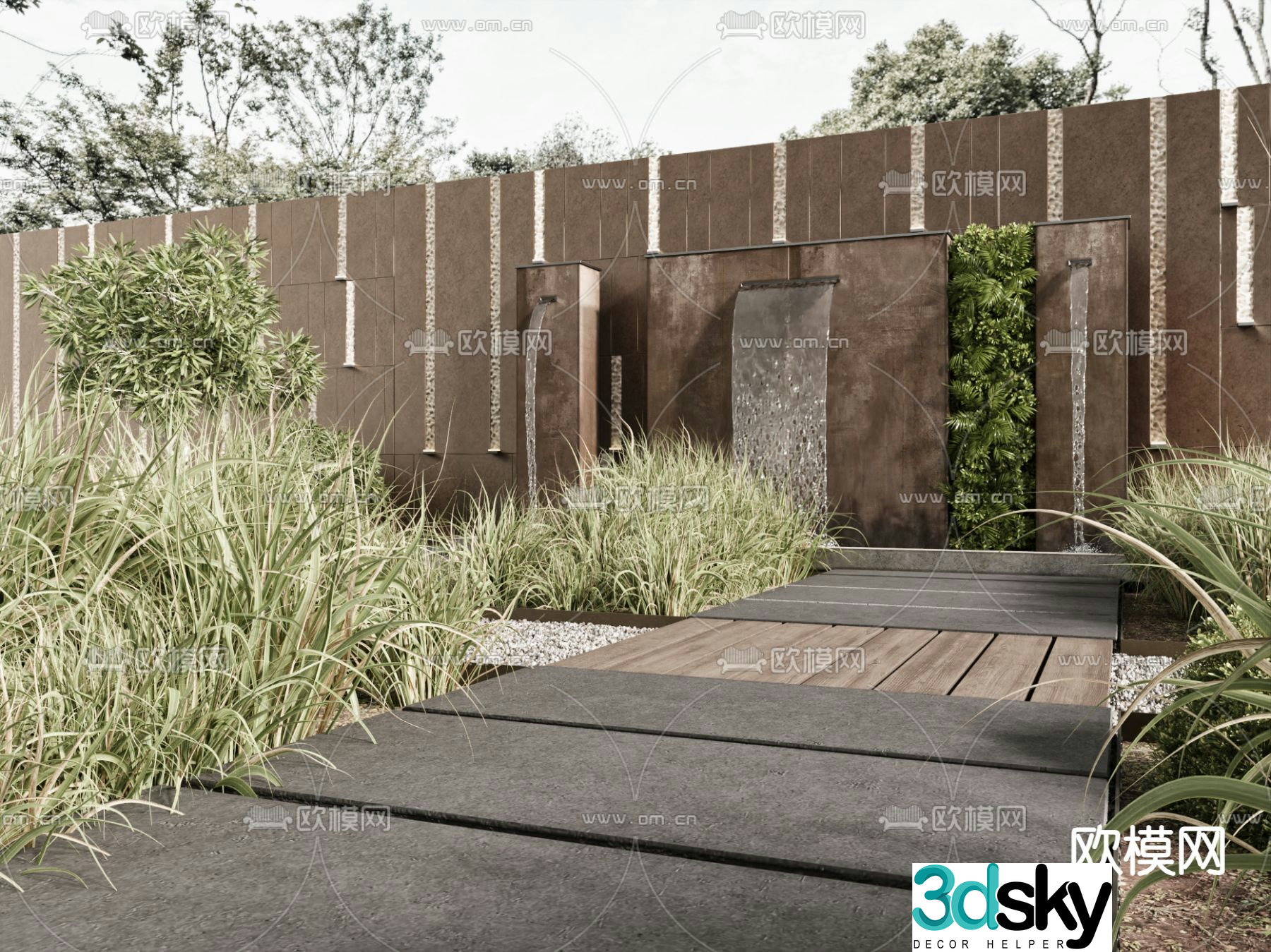 Villa courtyard landscape green plant landscaping 3D model