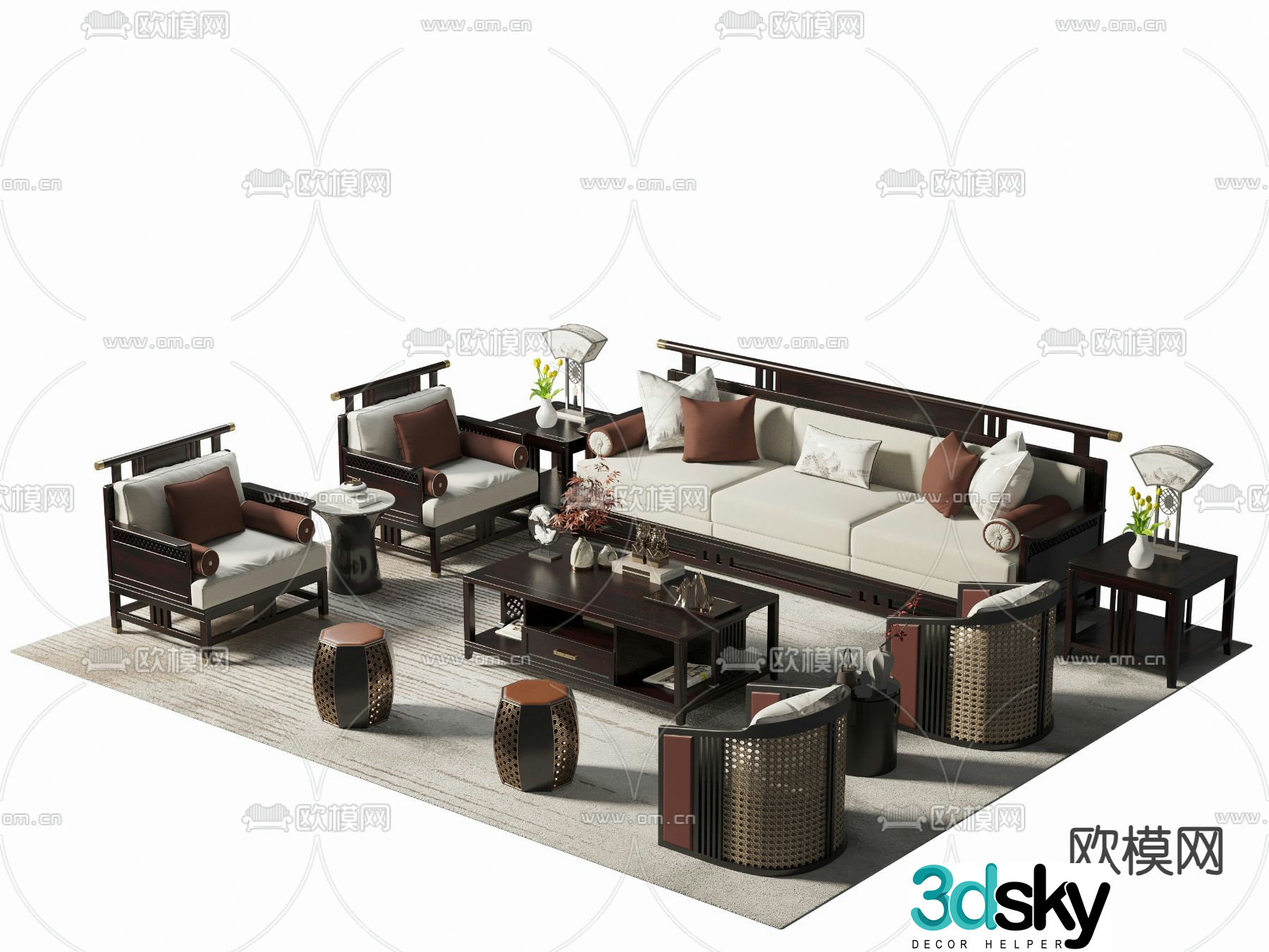 New Chinese style modular sofa 3d model