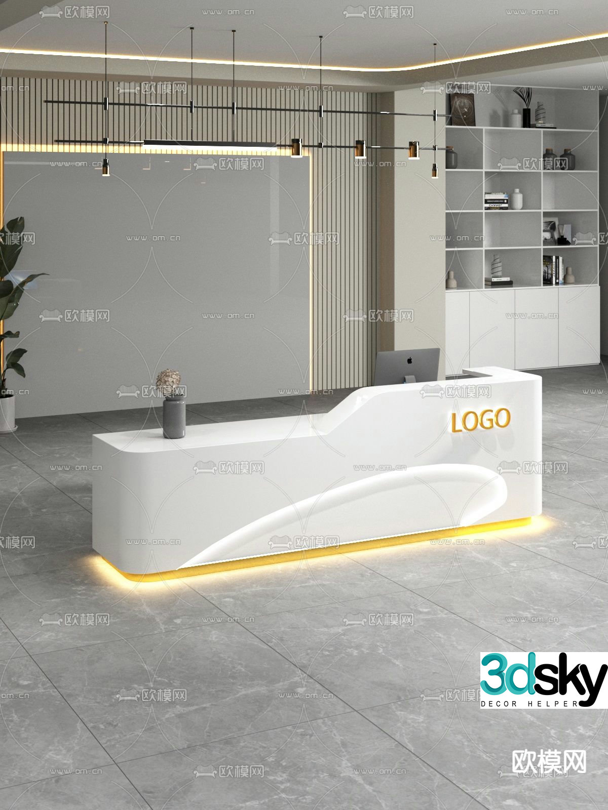 Modern front desk reception desk information desk 3d model