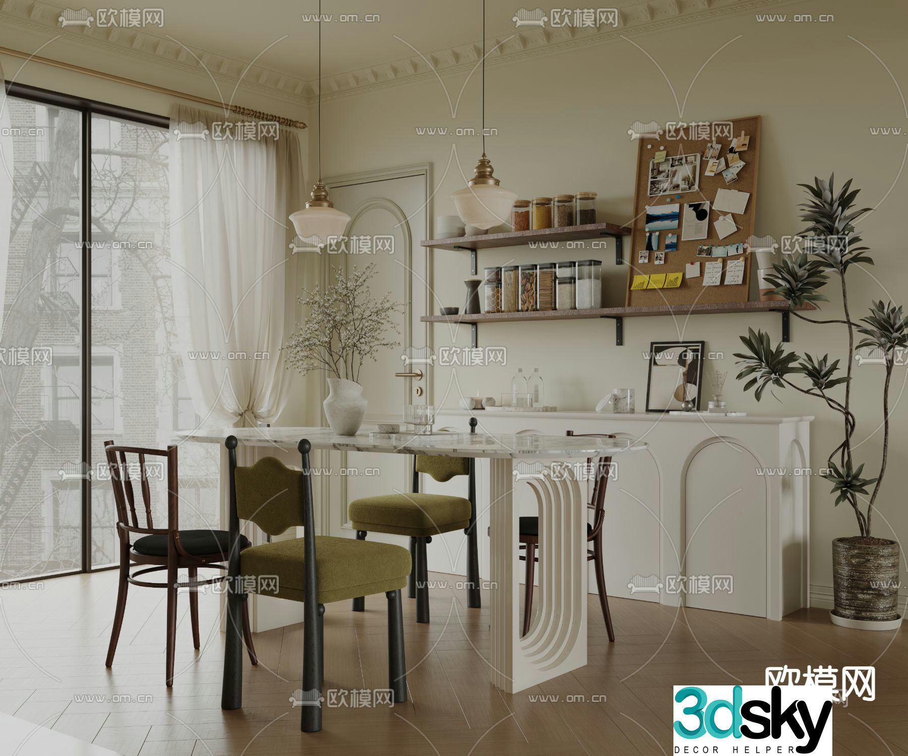 French restaurant marble dining table 3d model