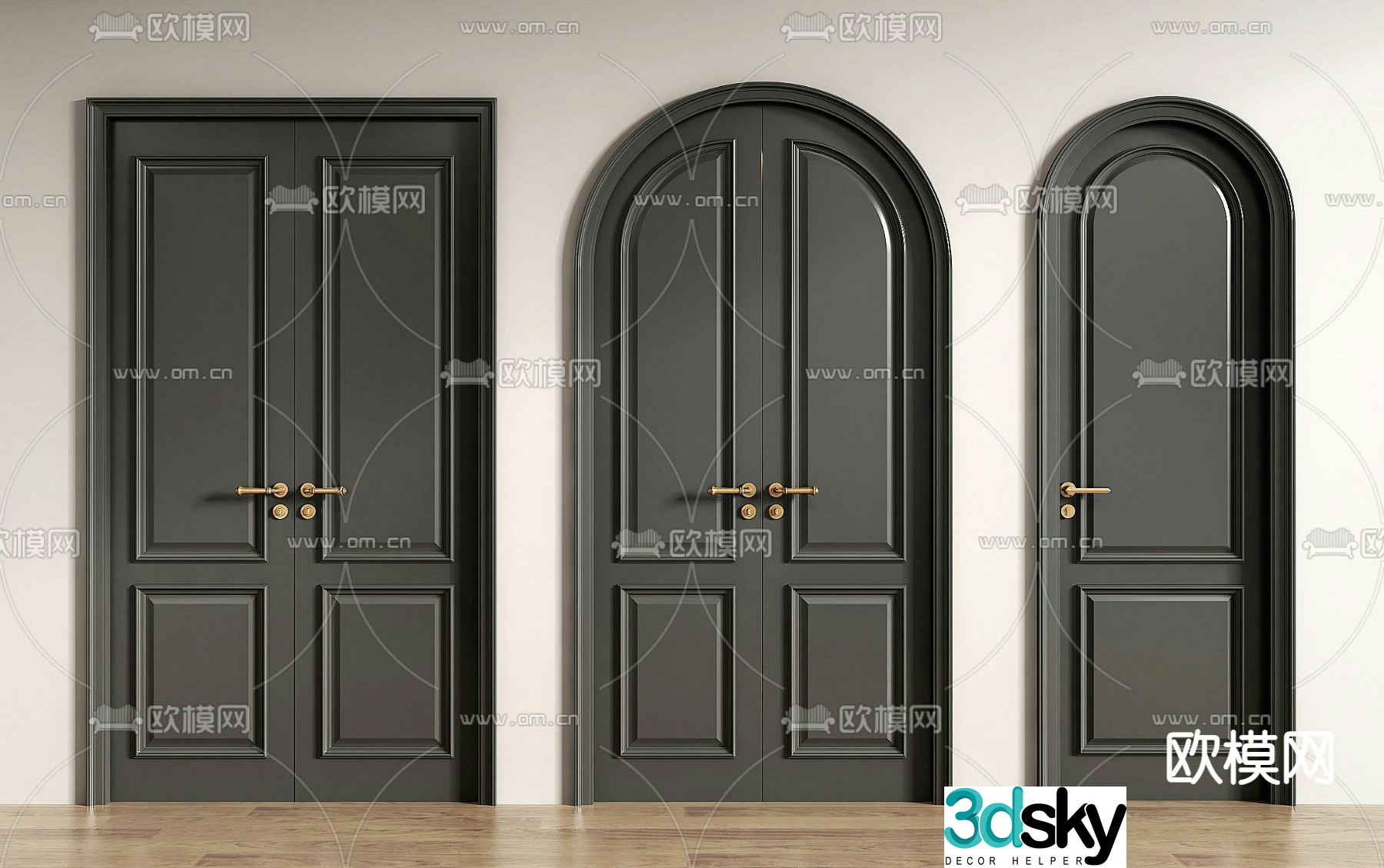 French double-opening door retro door arched door 3d model