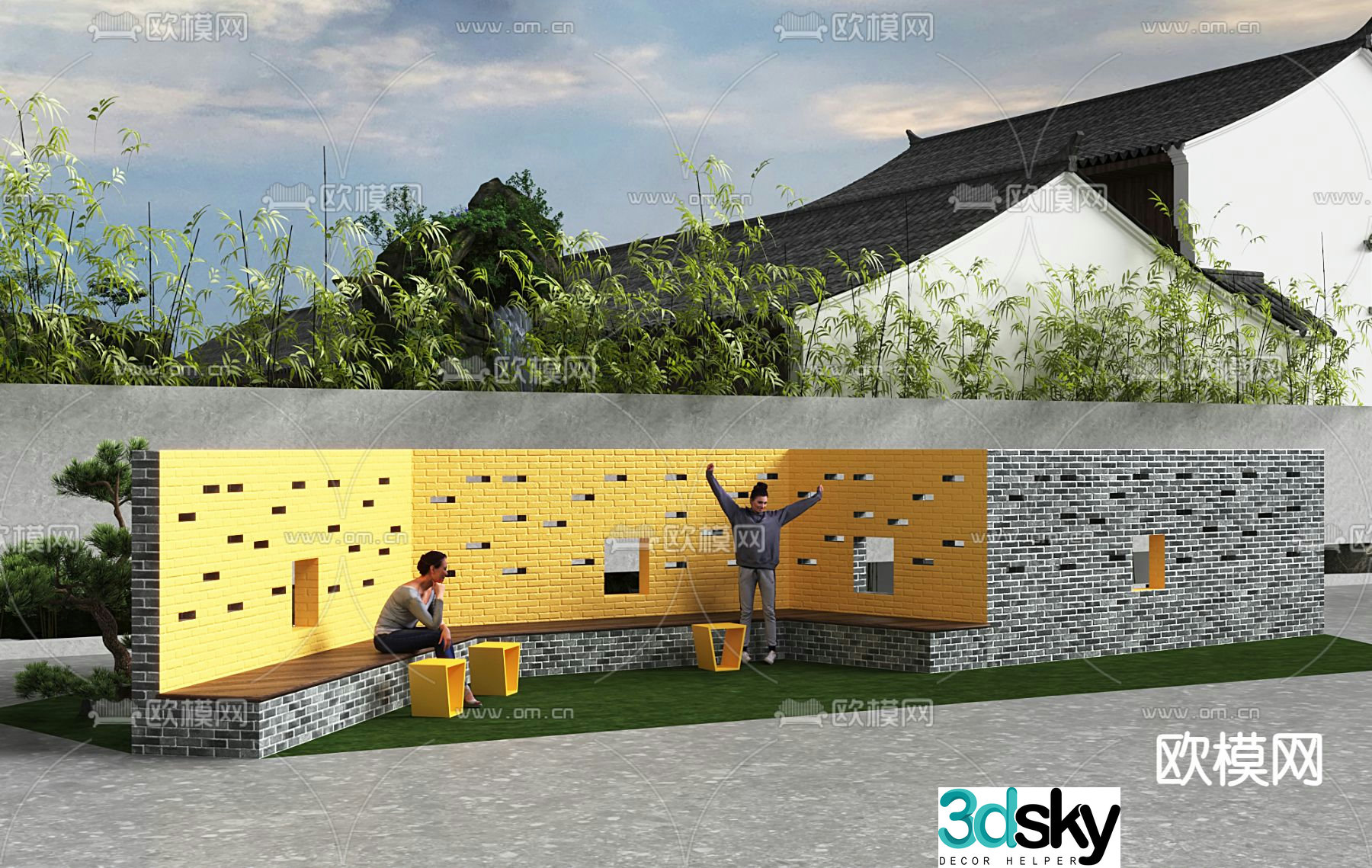 Outdoor leisure area landscape sketch 3D model