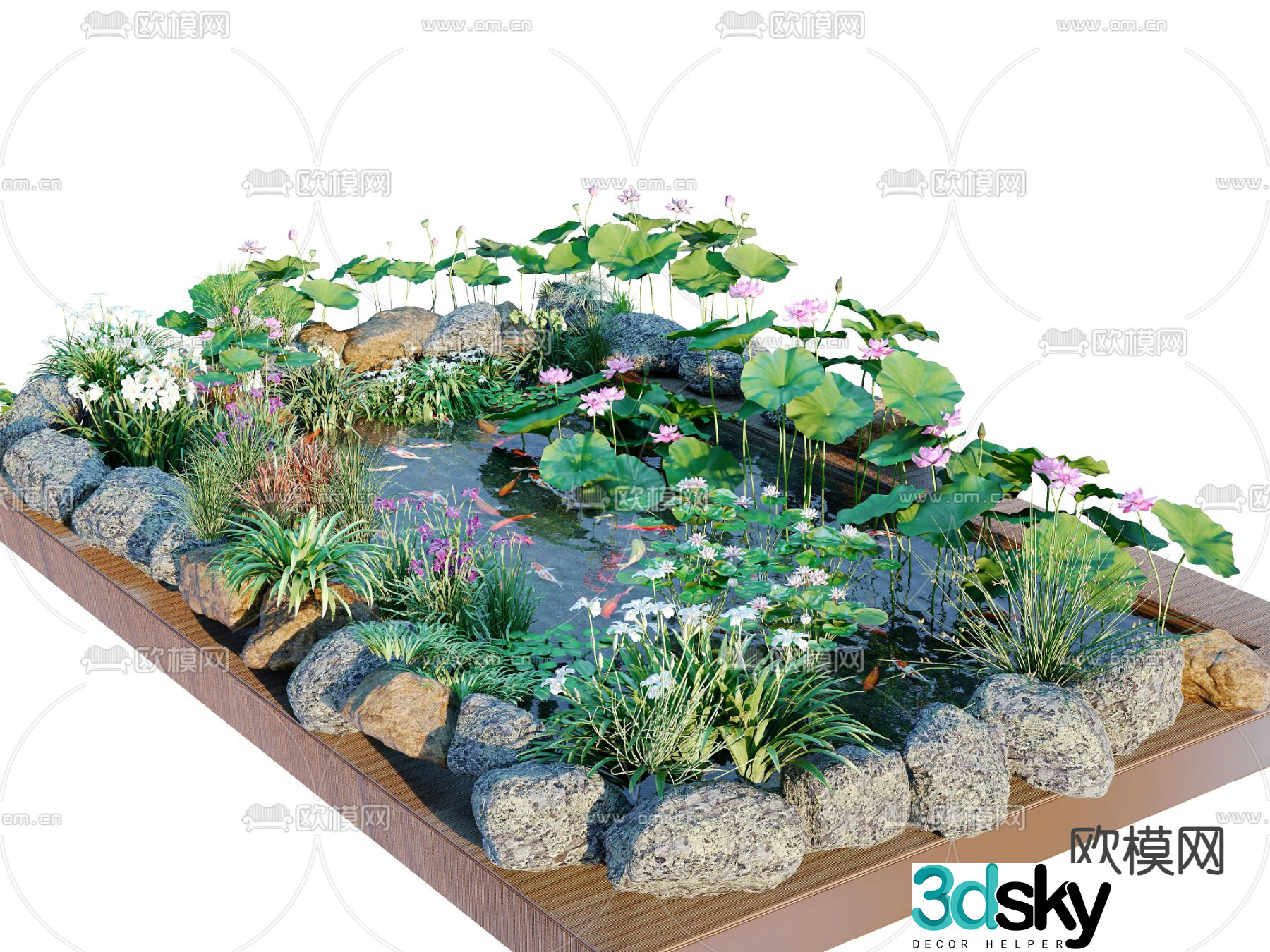 New Chinese style lotus pond koi pond 3d model
