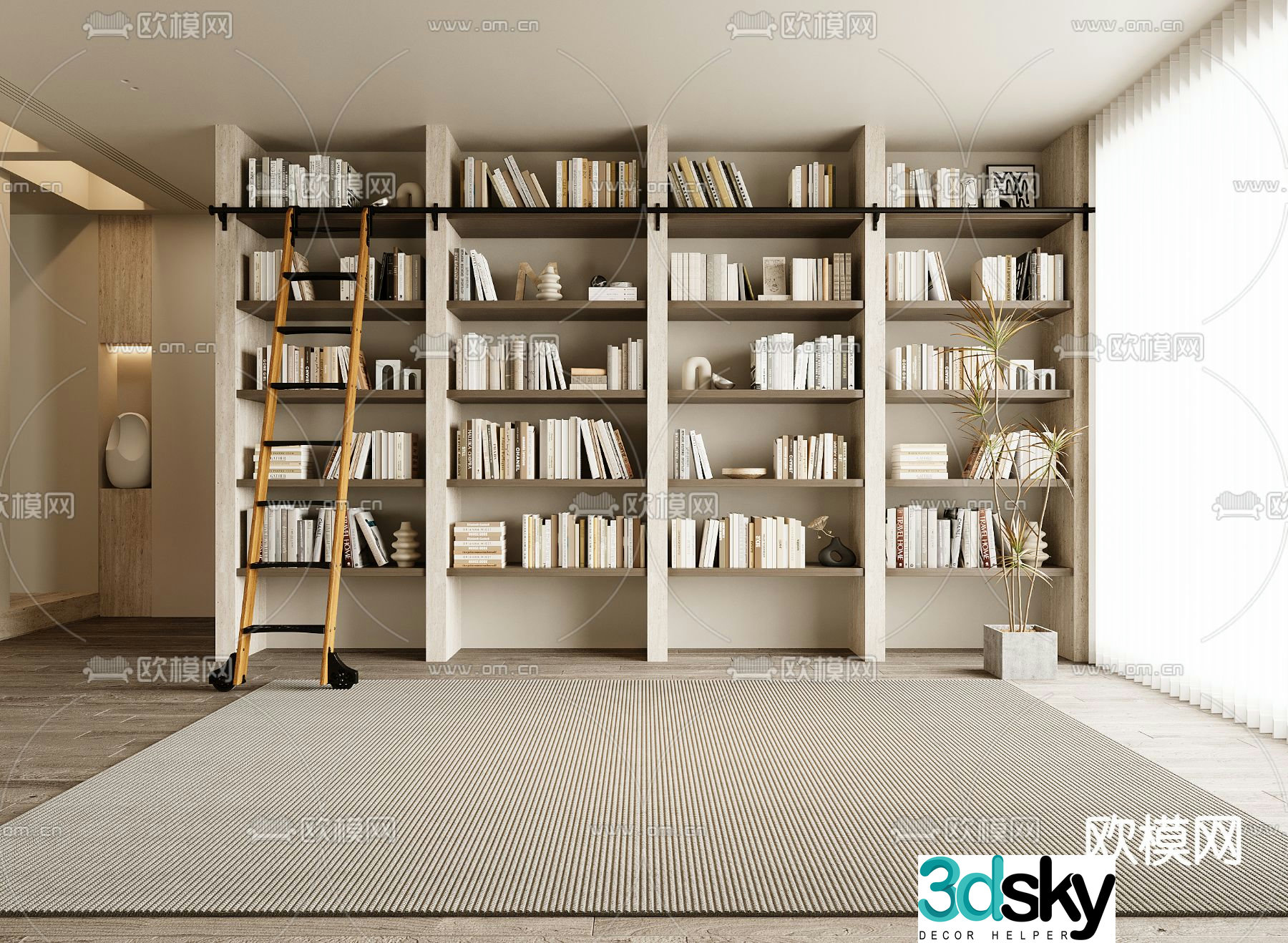 Wabi-sabi bookcase display cabinet 3d model