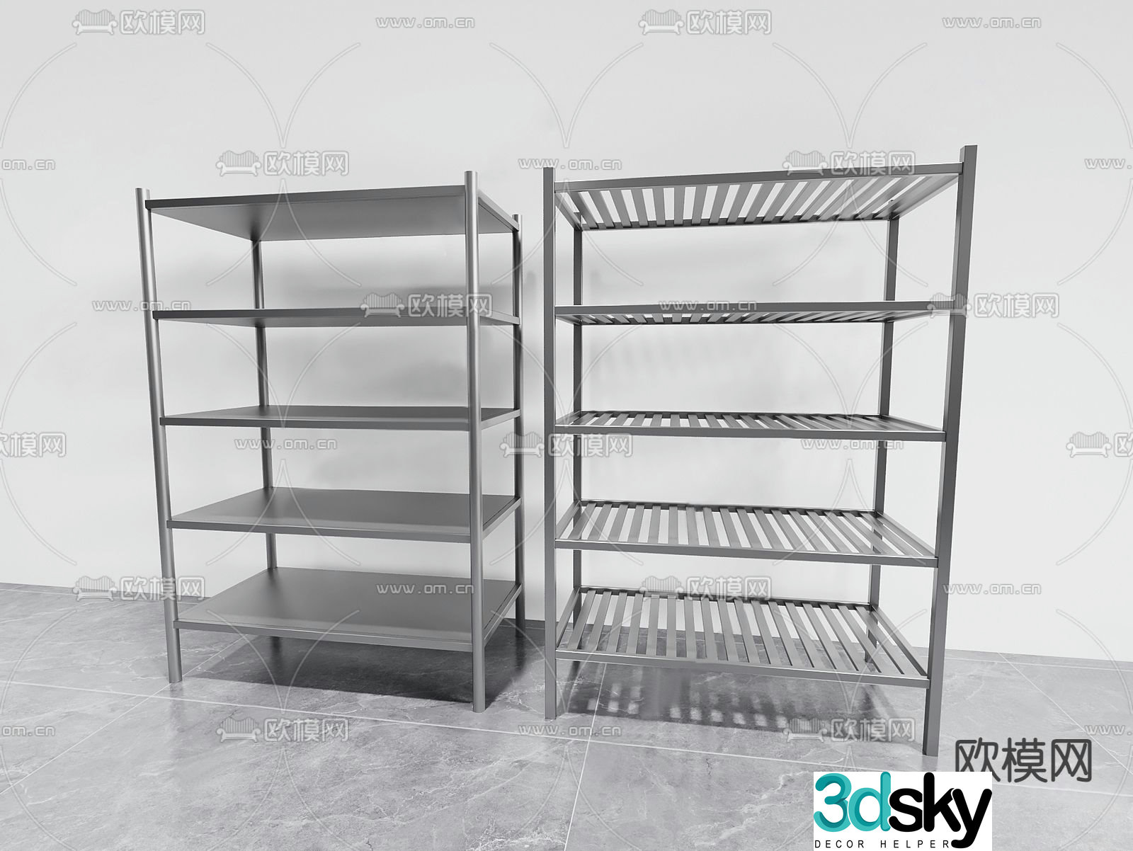 Modern kitchen shelf stainless steel shelf 3D model