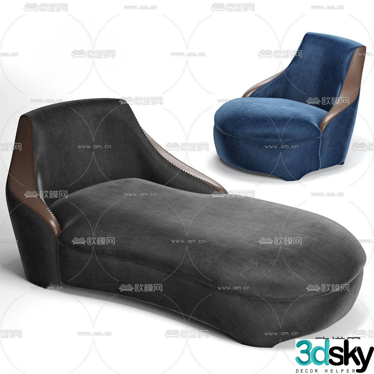 Modern velvet single sofa 3d model