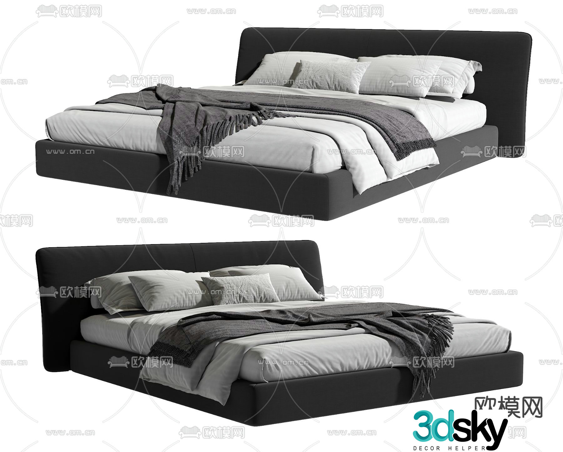 Modern double bed 3d model