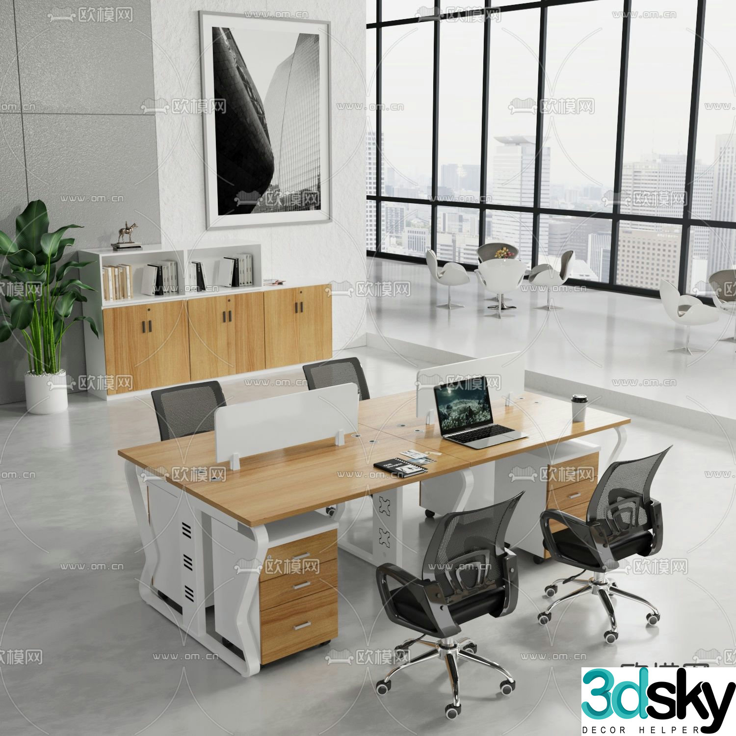 Card space desk work station post 3d model