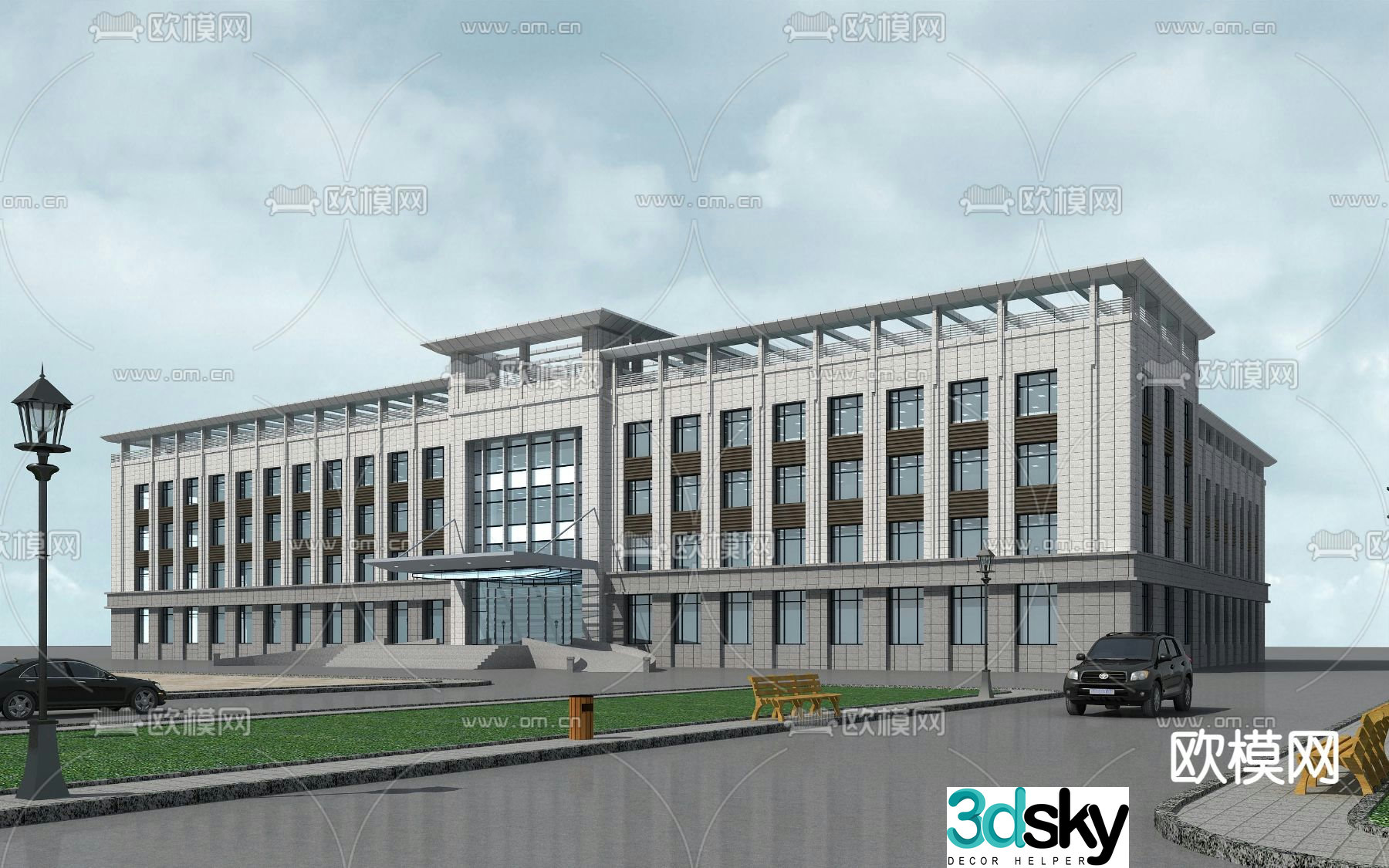 Modern office building exterior 3d model