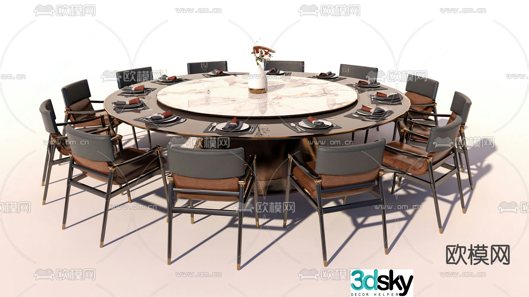 Round dining table and chairs glass dining table 3d model