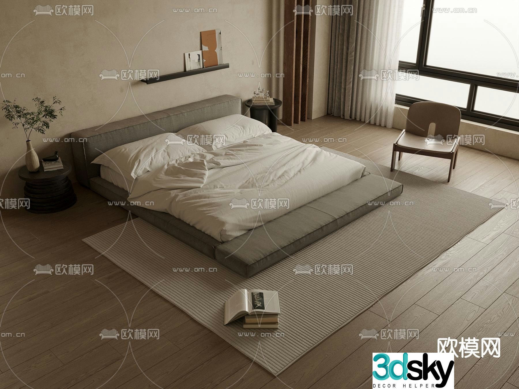 Wabi-sabi double bed 3d model