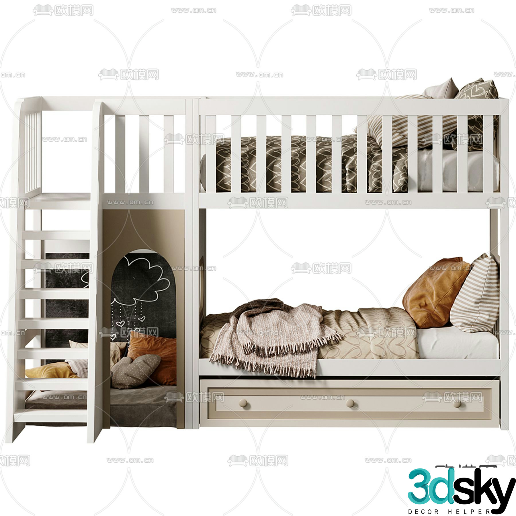 Modern children’s bed bunk bed 3d model