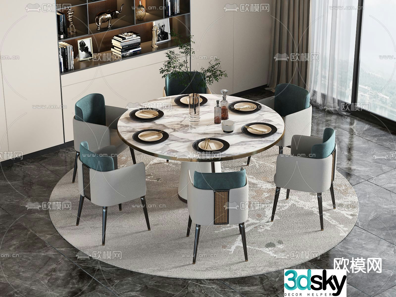 New Chinese dining table and chair 3D model