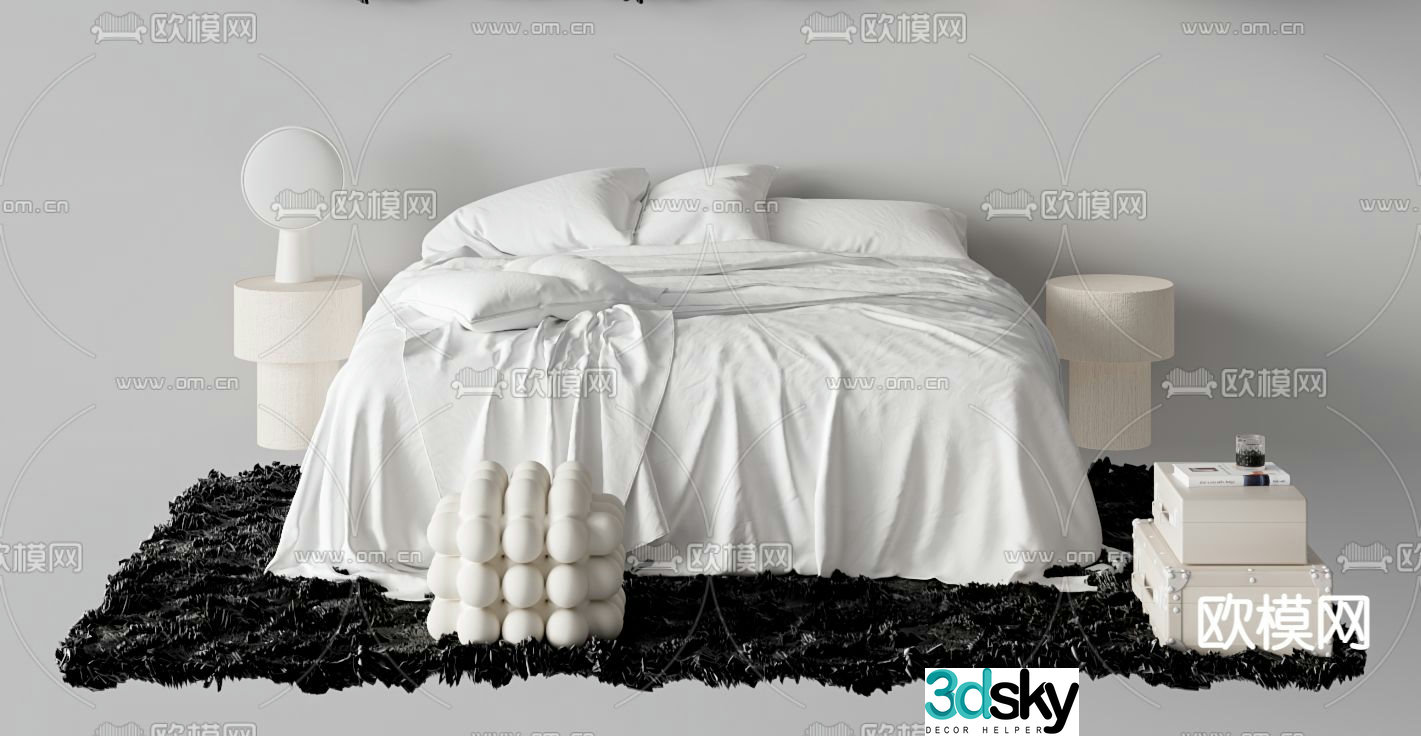 Wabi-sabi double bed 3d model