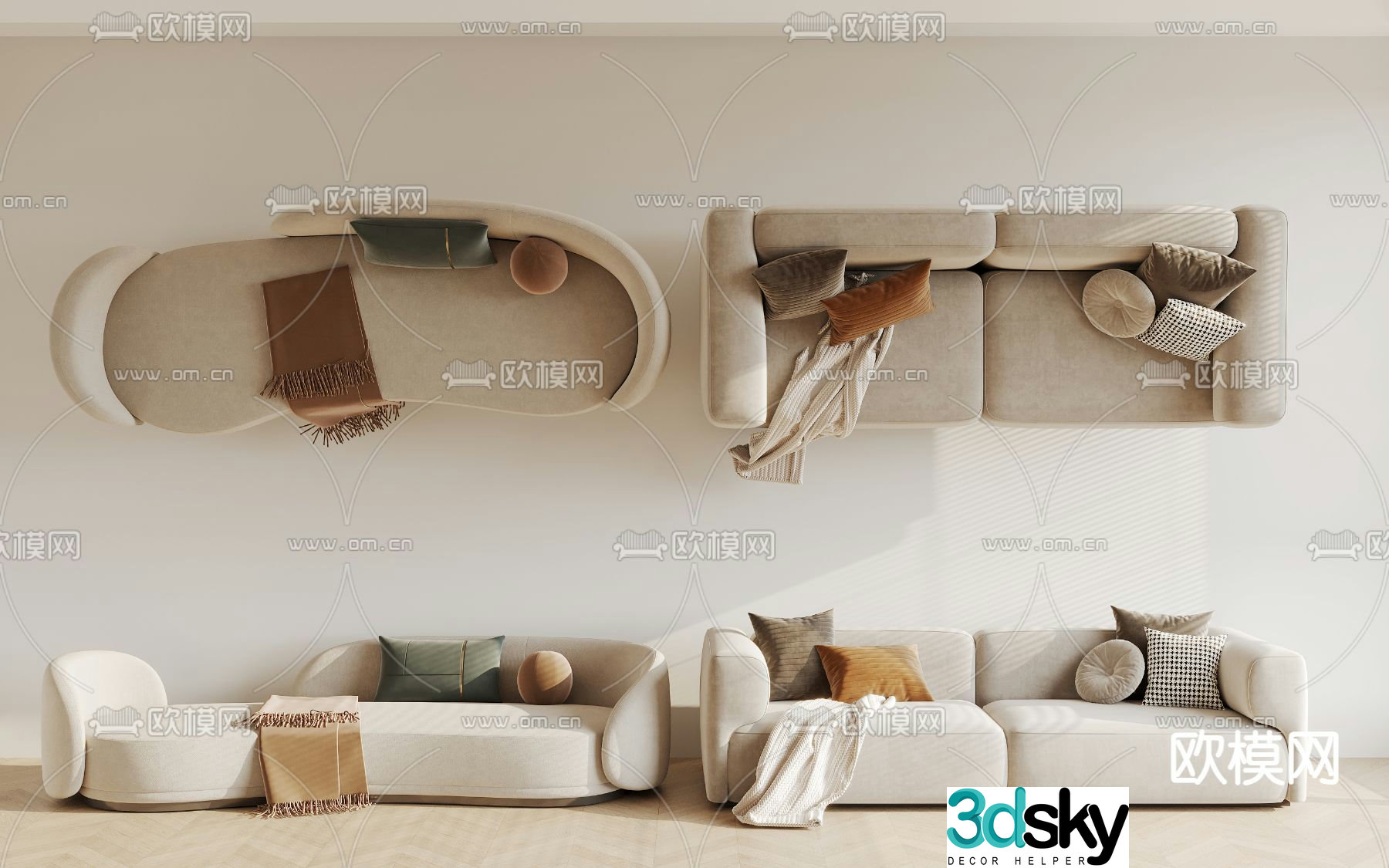 Curved sofa double sofa 3d model
