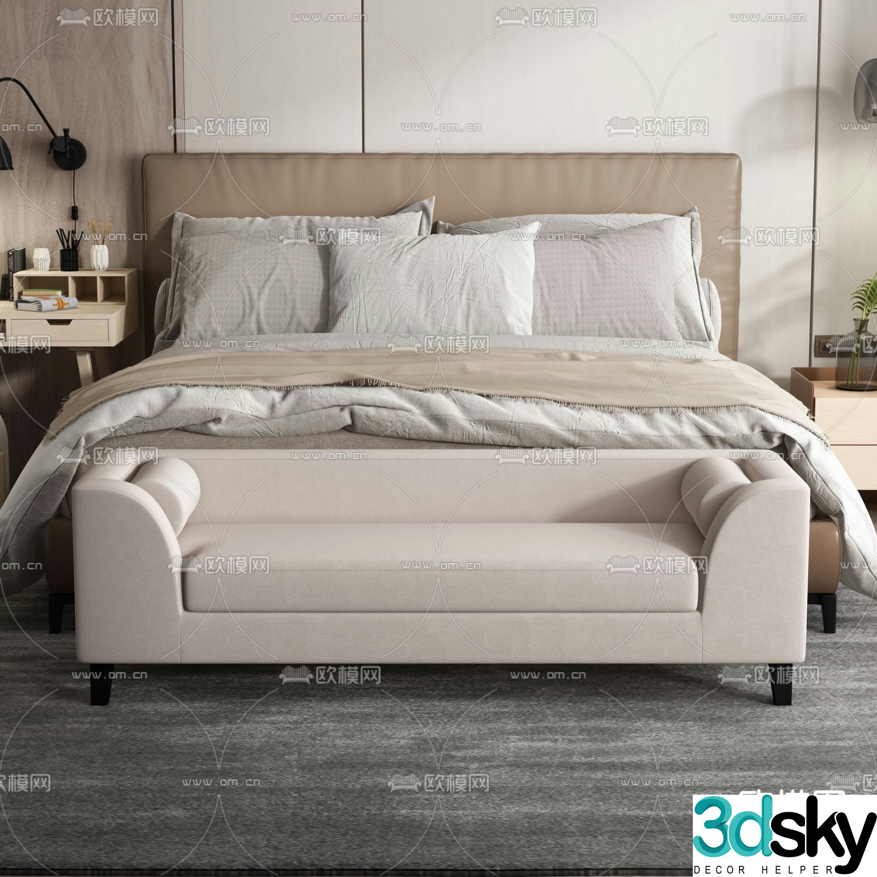 Leather double bed 3d model