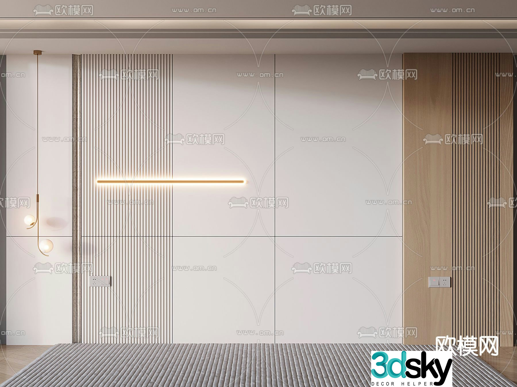 Bedroom background wall bedside background wall 3d model
