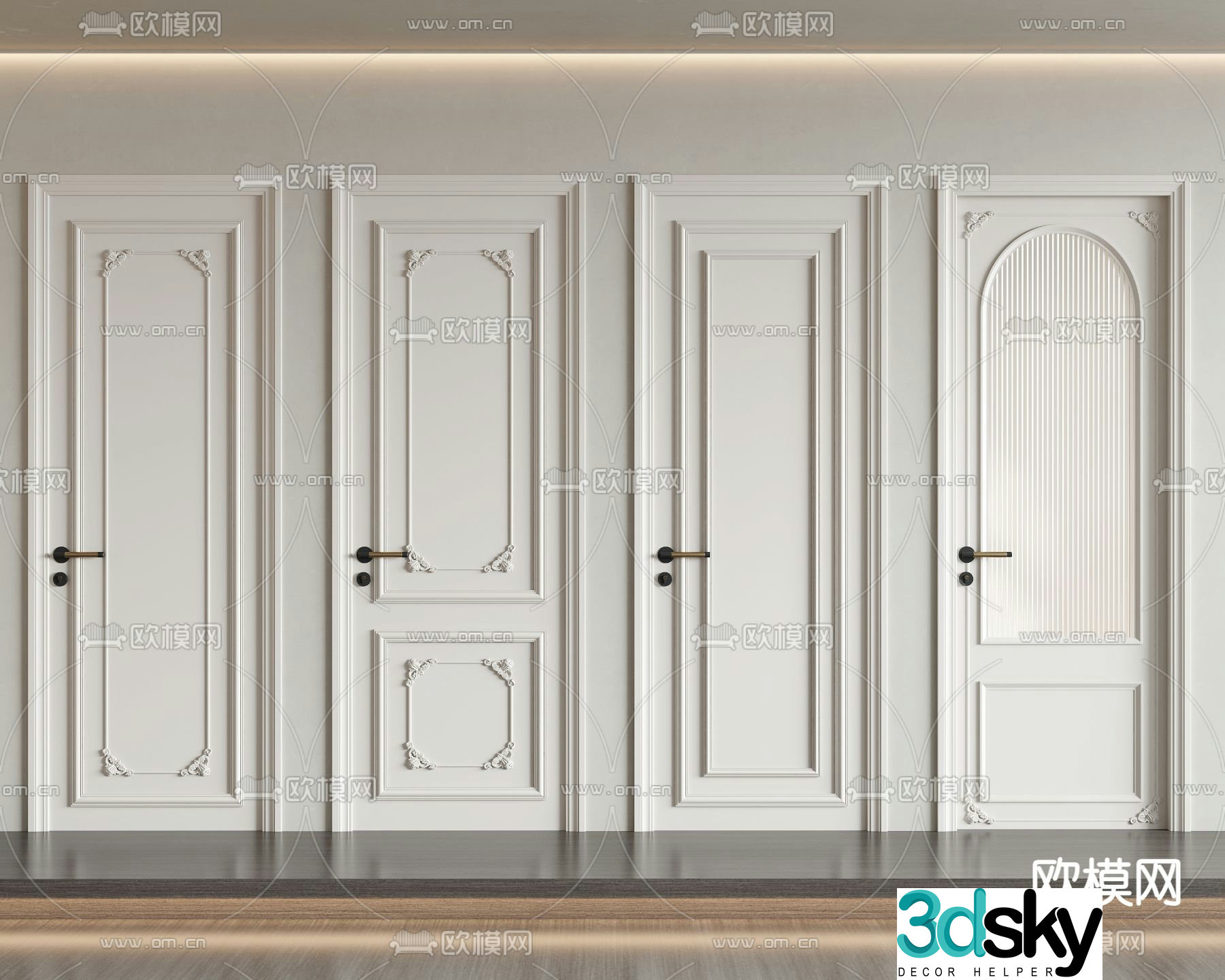 French doors bedroom doors swing doors 3D model