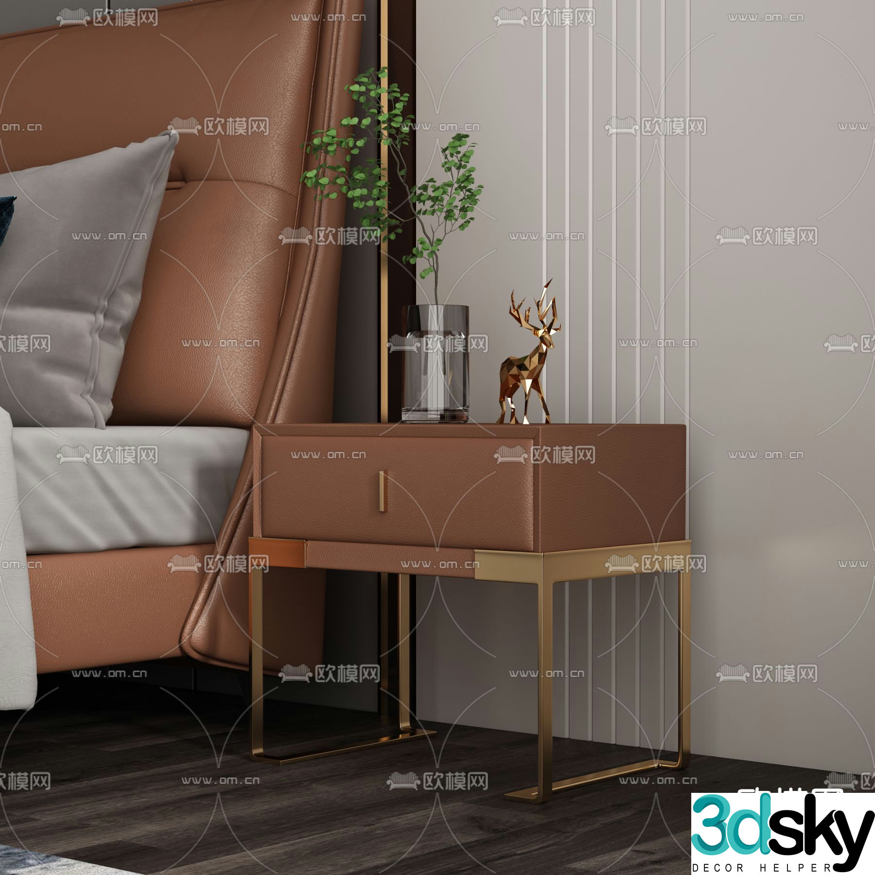 Light luxury bedside table 3D model