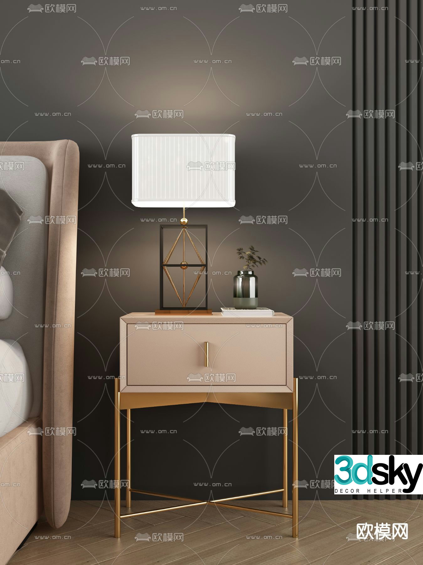 Light luxury bedside table 3D model