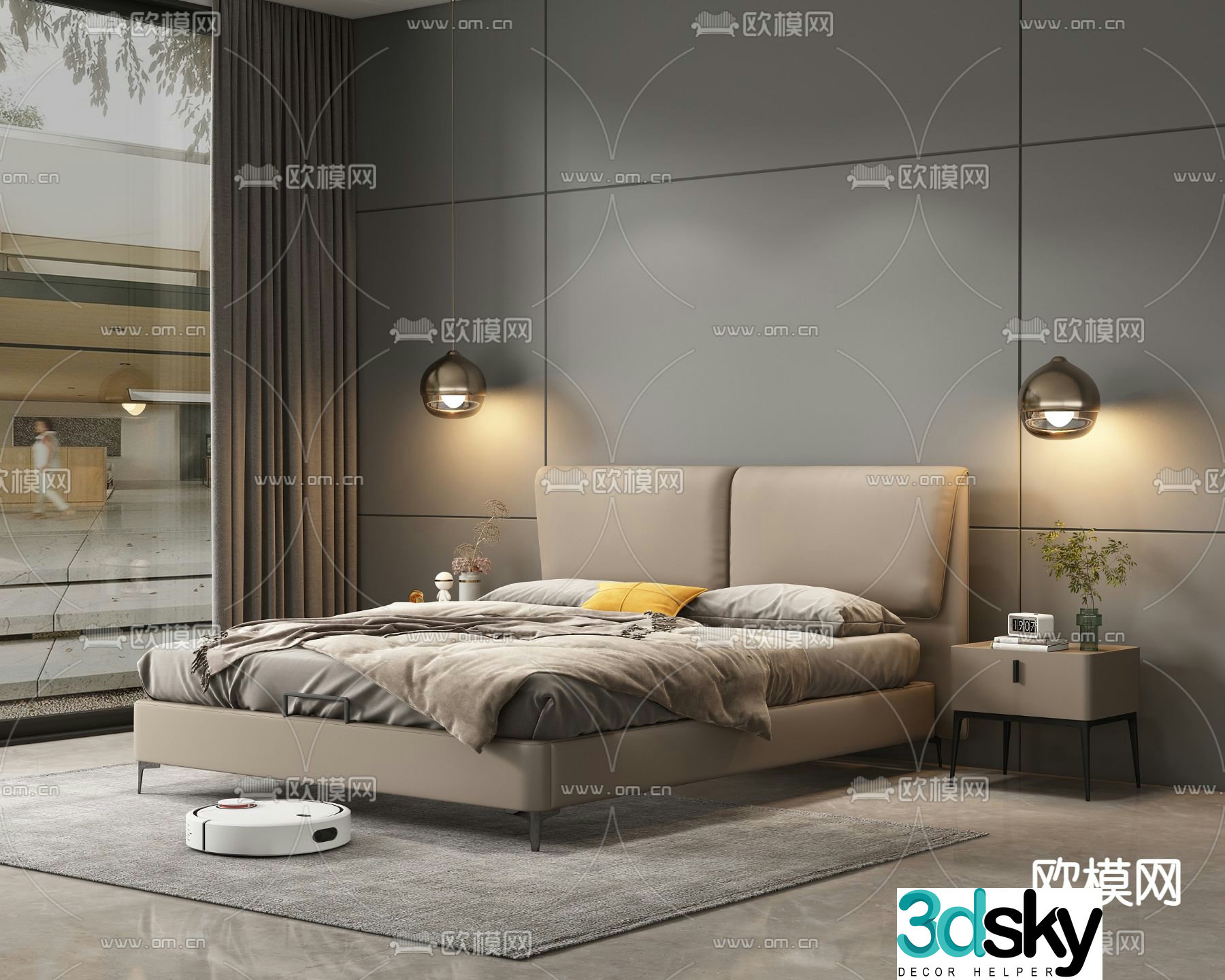 Leather double bed 3d model
