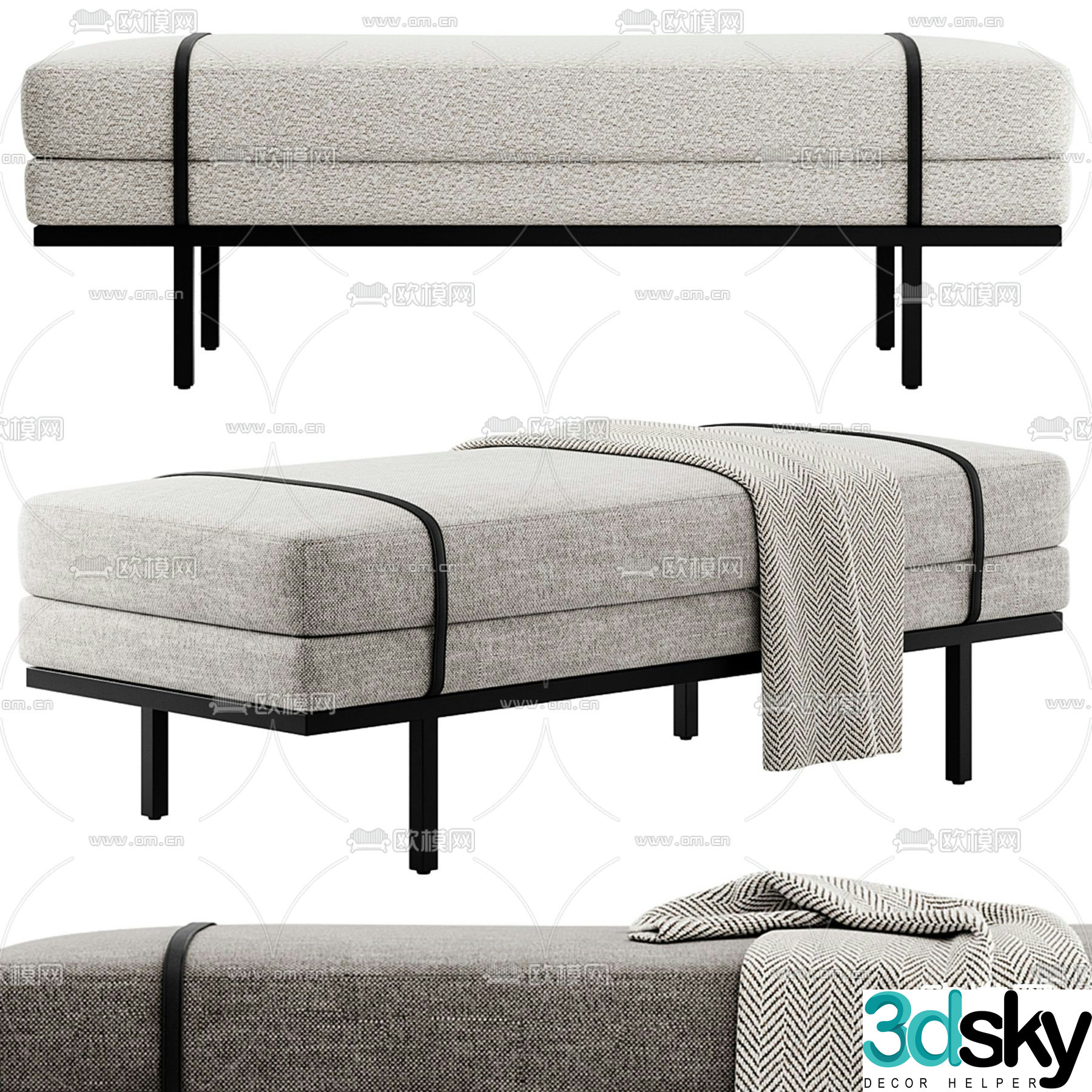 Modern footrest bedside stool 3d model