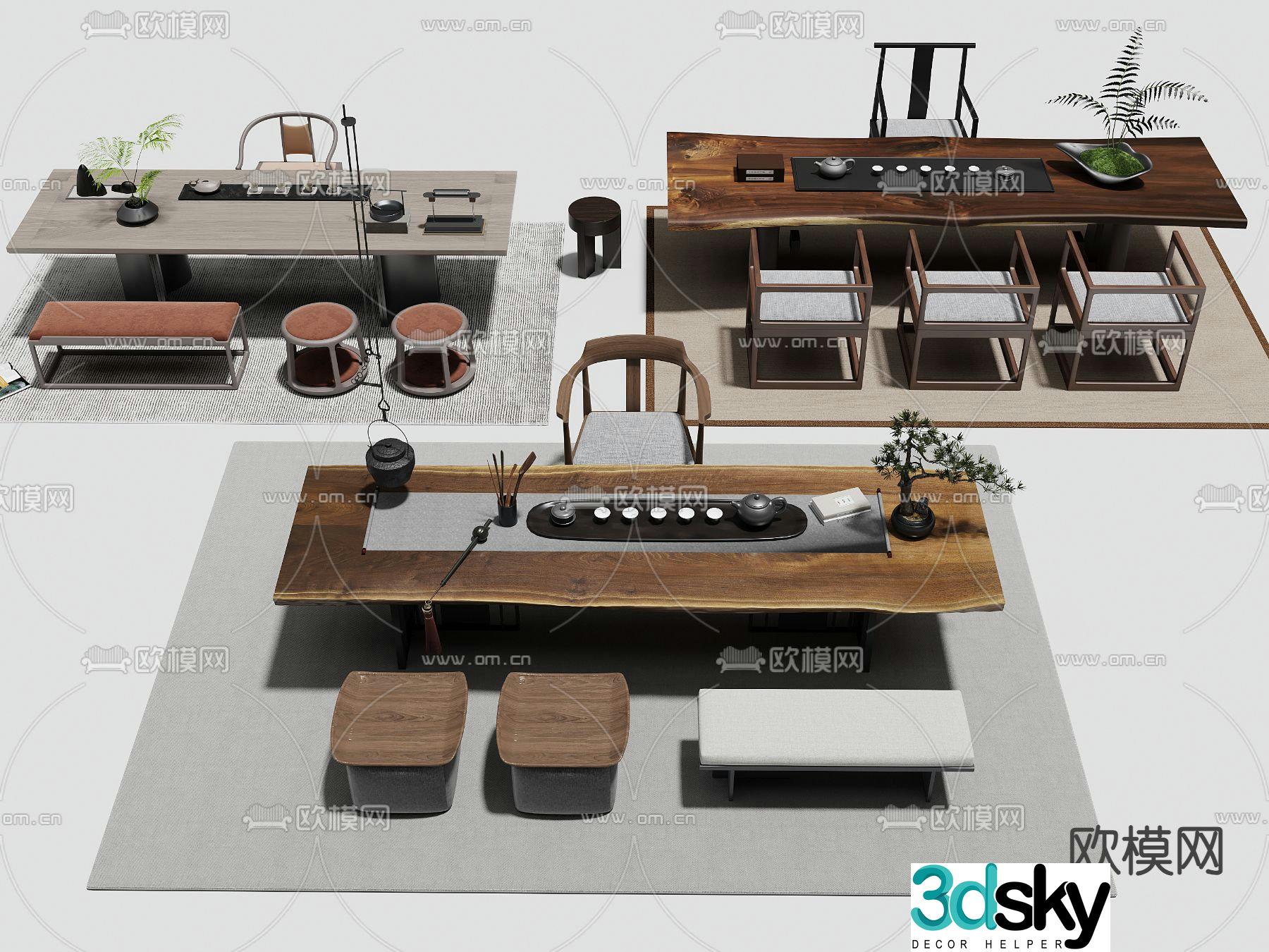 New Chinese style tea table tea table 3d model