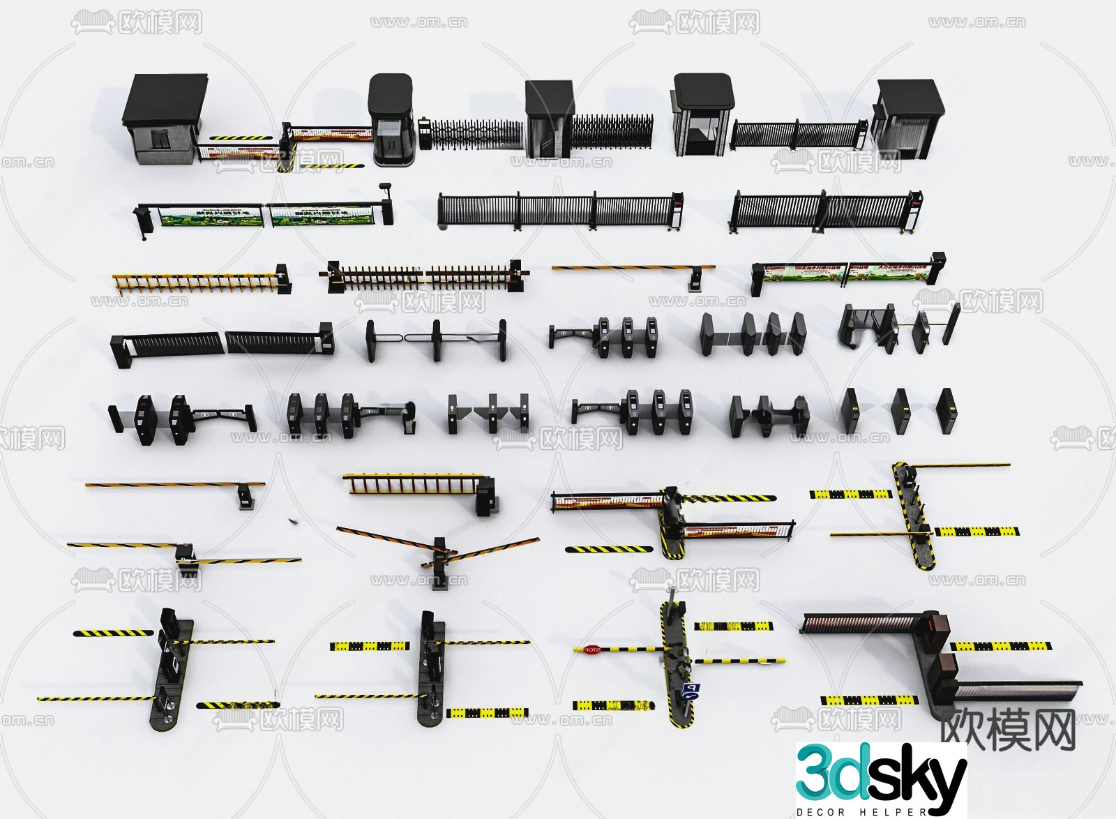 Gate railing, toll pole, guard box, security booth 3D model