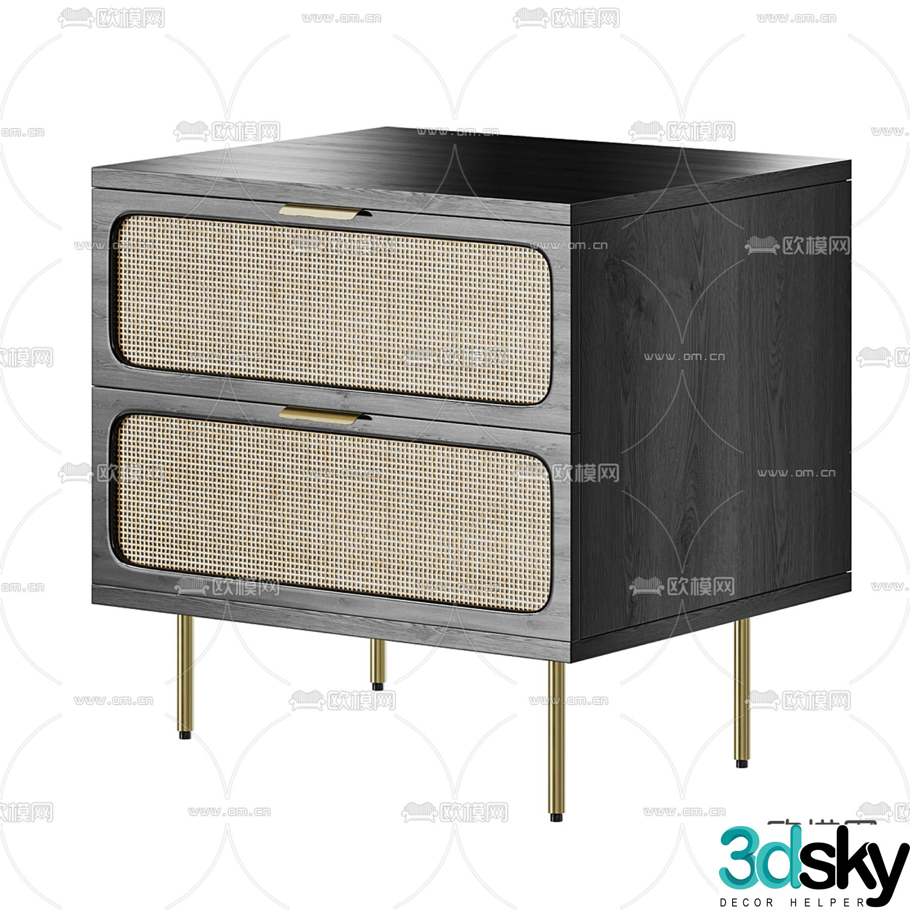 WEST ELM modern rattan bedside table 3d model