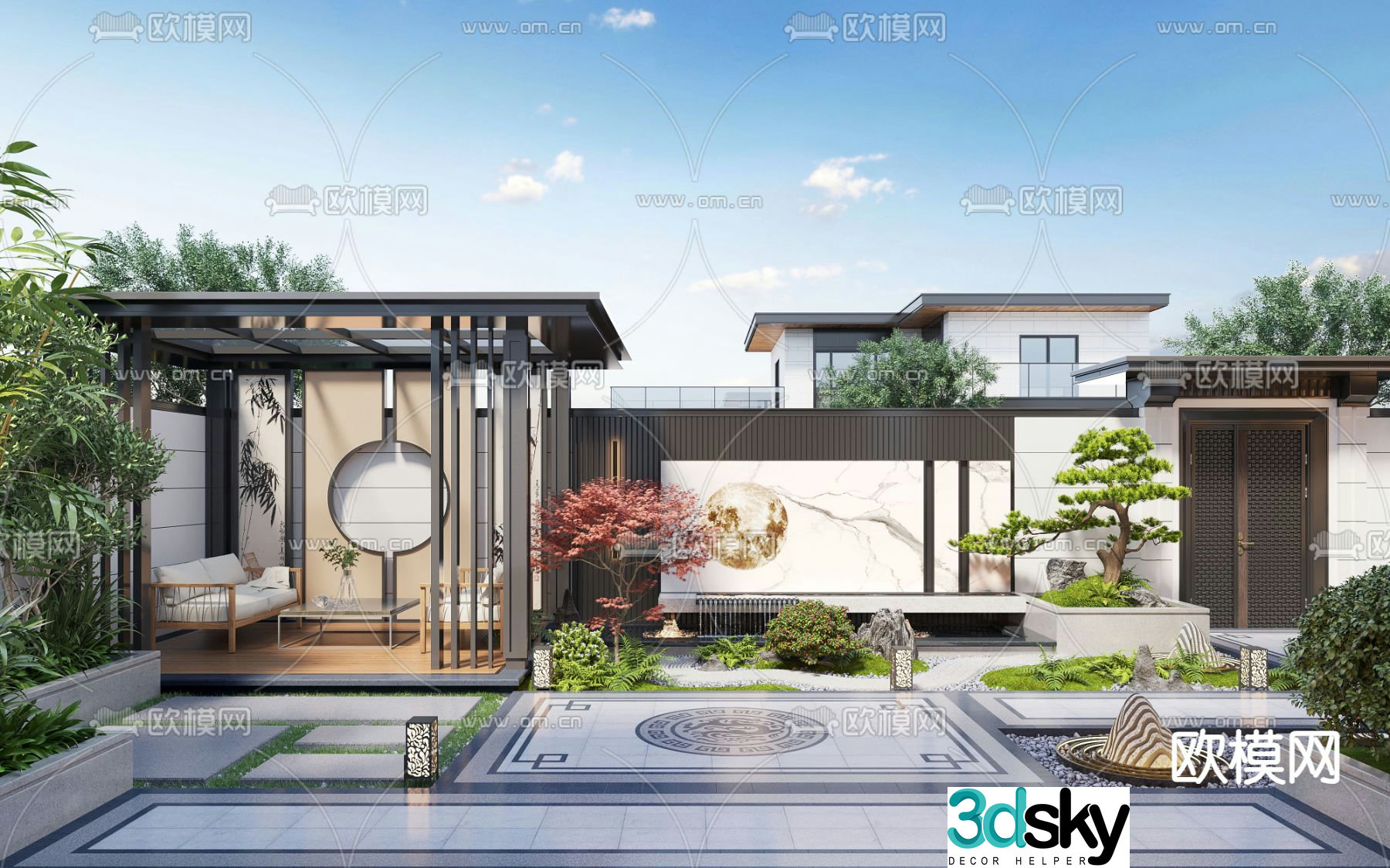 Villa courtyard garden 3d model