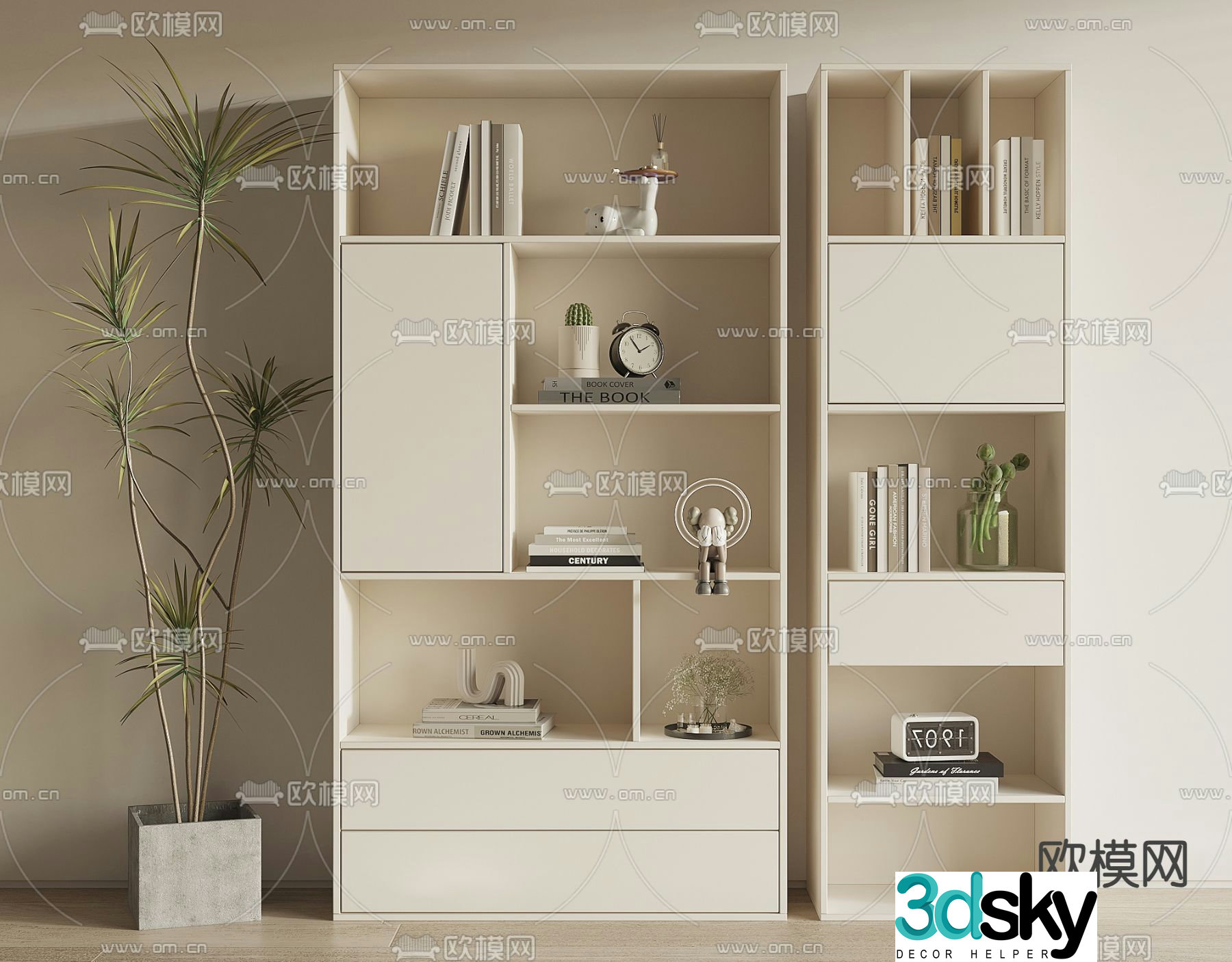 Cream style bookcase 3d model