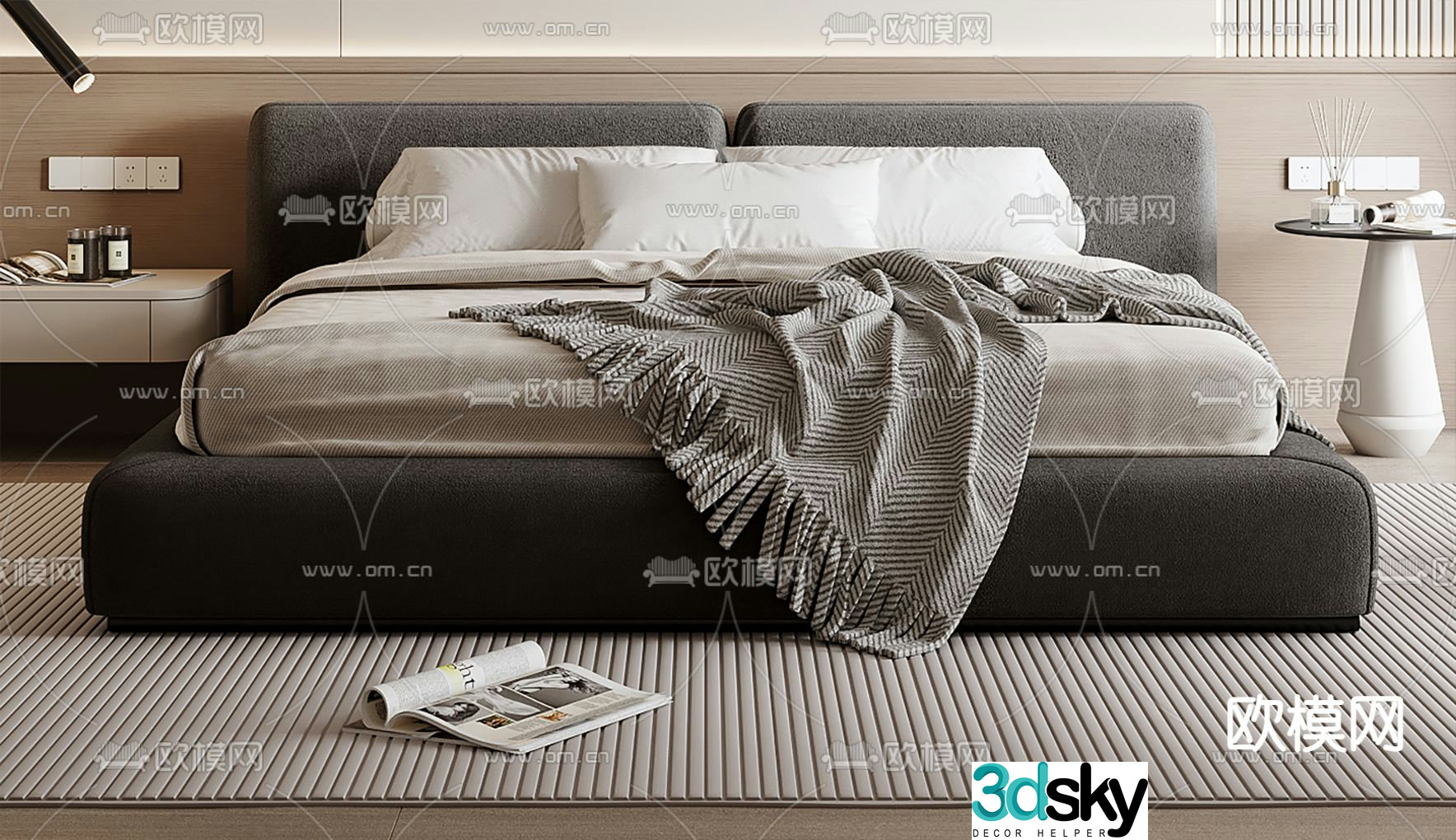 Modern double bed 3d model