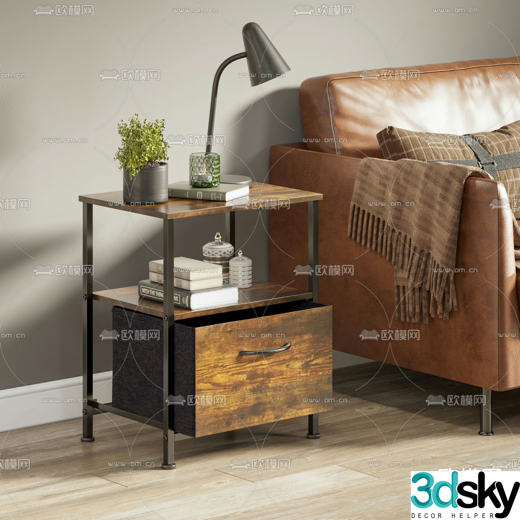 Industrial style bedside table 3d model