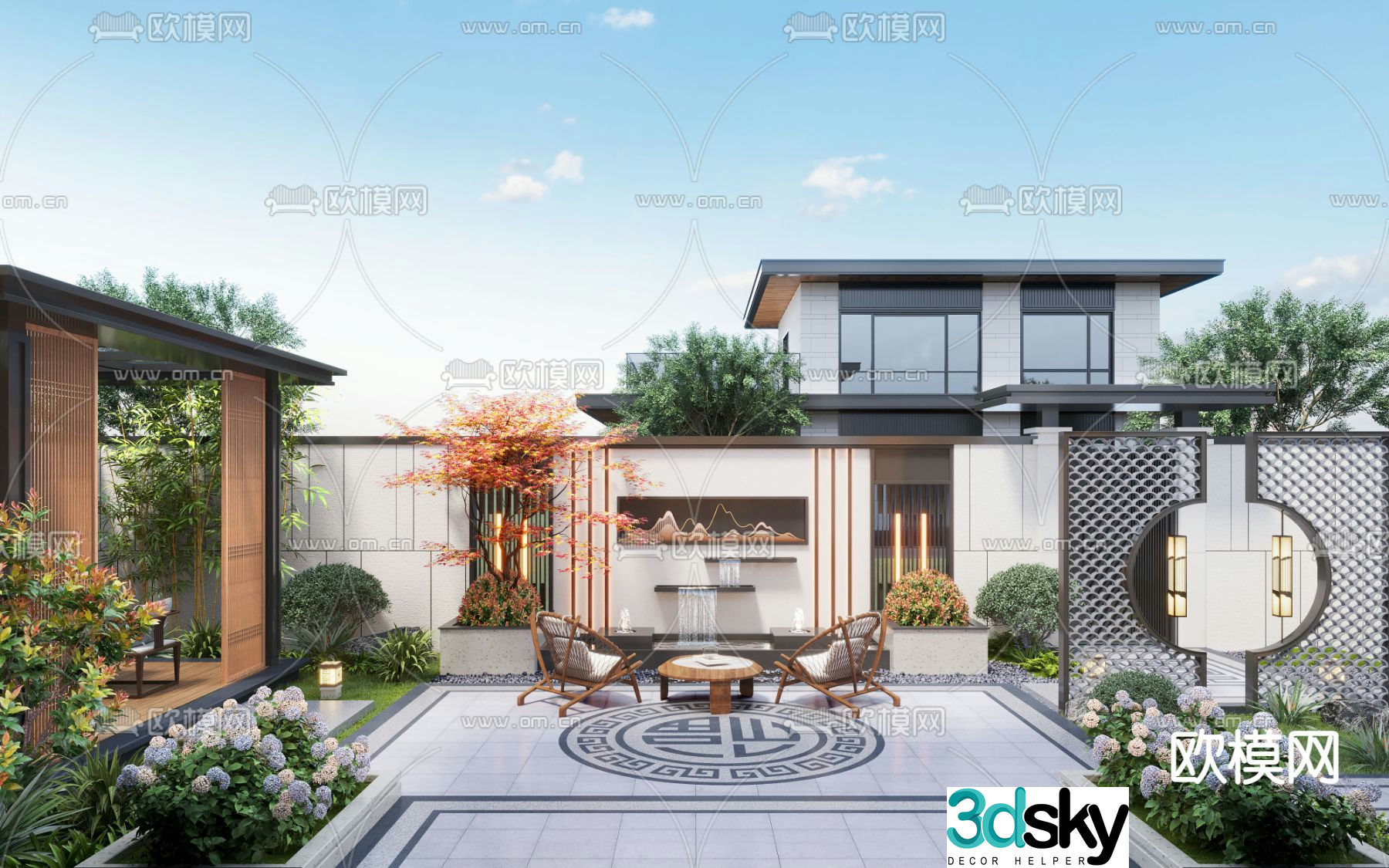 Villa courtyard garden 3d model