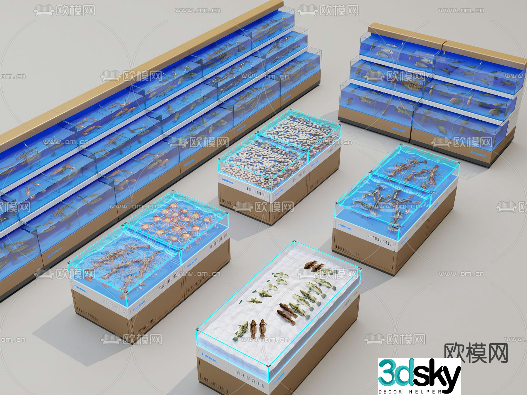 Supermarket seafood cabinet fresh food display cabinet 3D model
